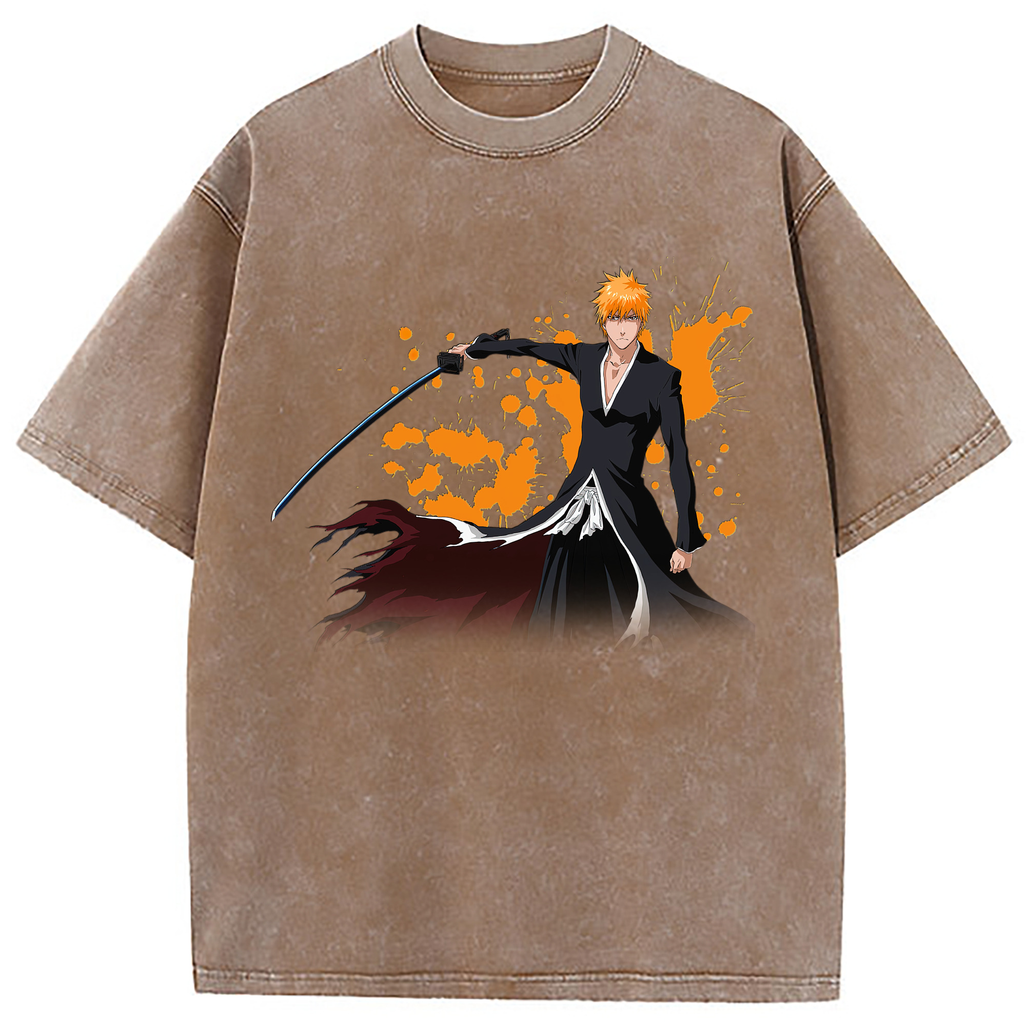 （画像用） ブリーチ 黒崎一護（くろさき いちご）BLEACH Kurosaki Ichigo 綿100% ヴィンテージ風 半袖Tシャツ（フロントプリント）
