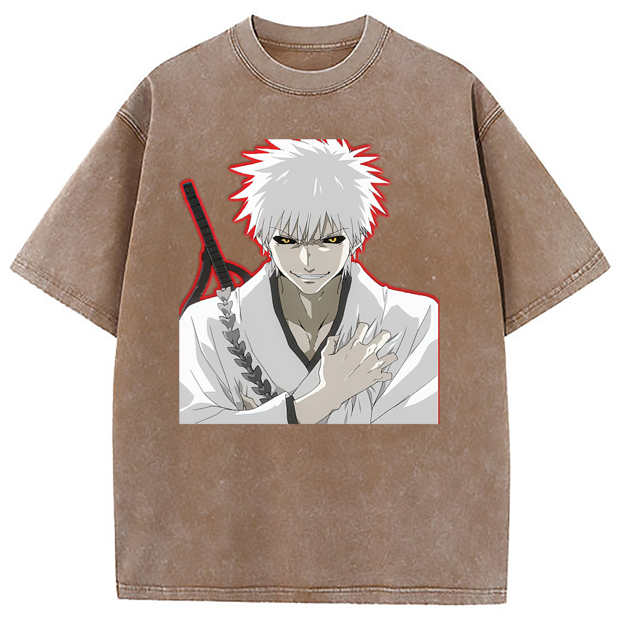（画像用） ブリーチ 黒崎一護（くろさき いちご）BLEACH Kurosaki Ichigo 綿100% ヴィンテージ風 半袖Tシャツ（フロントプリント）