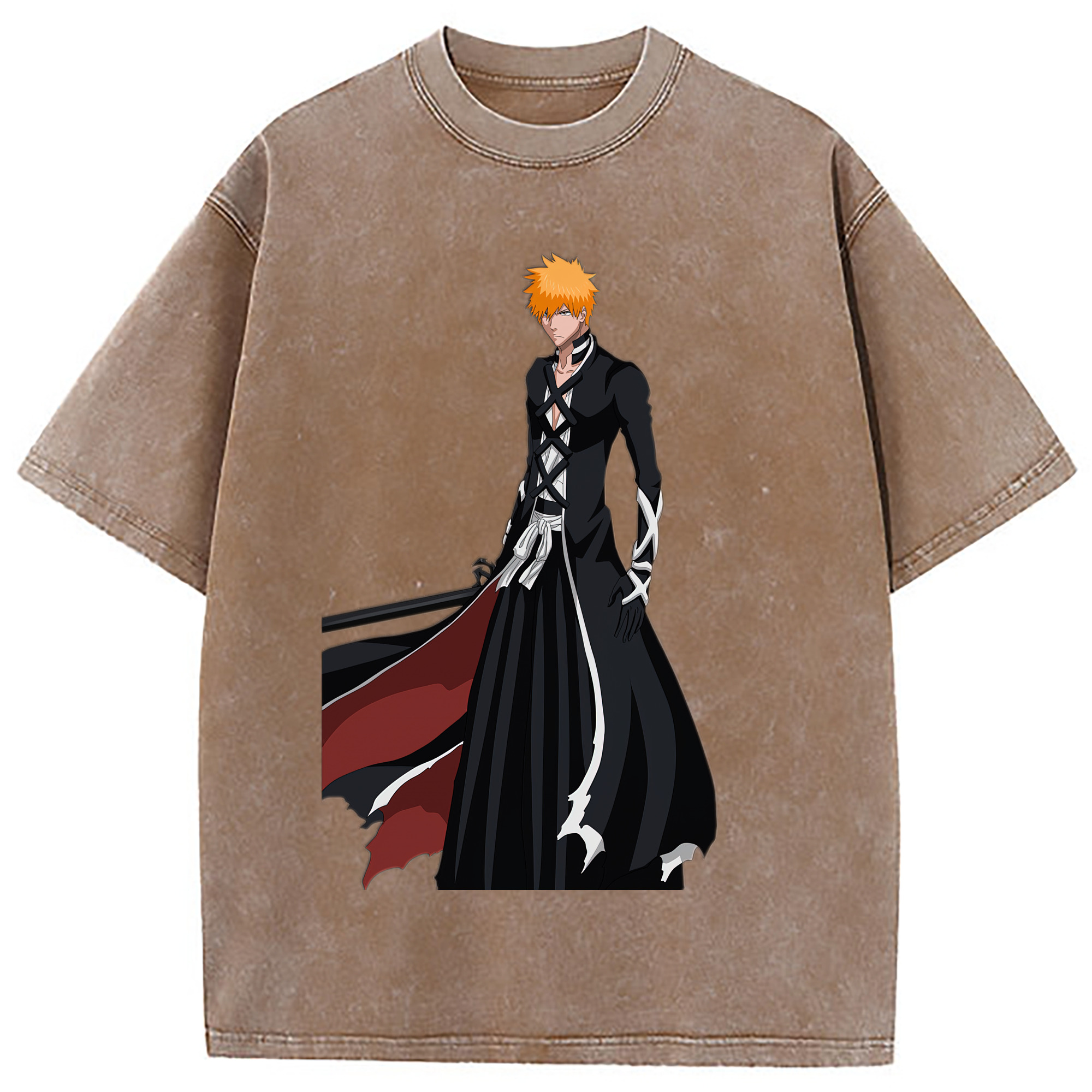 （画像用） ブリーチ 黒崎一護（くろさき いちご）BLEACH Kurosaki Ichigo 綿100% ヴィンテージ風 半袖Tシャツ（フロントプリント）