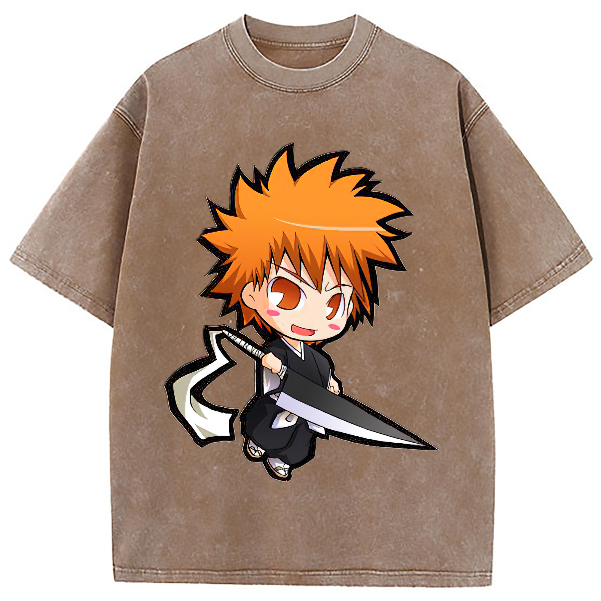 （画像用） ブリーチ 黒崎一護（くろさき いちご）BLEACH Kurosaki Ichigo 綿100% ヴィンテージ風 半袖Tシャツ（フロントプリント）