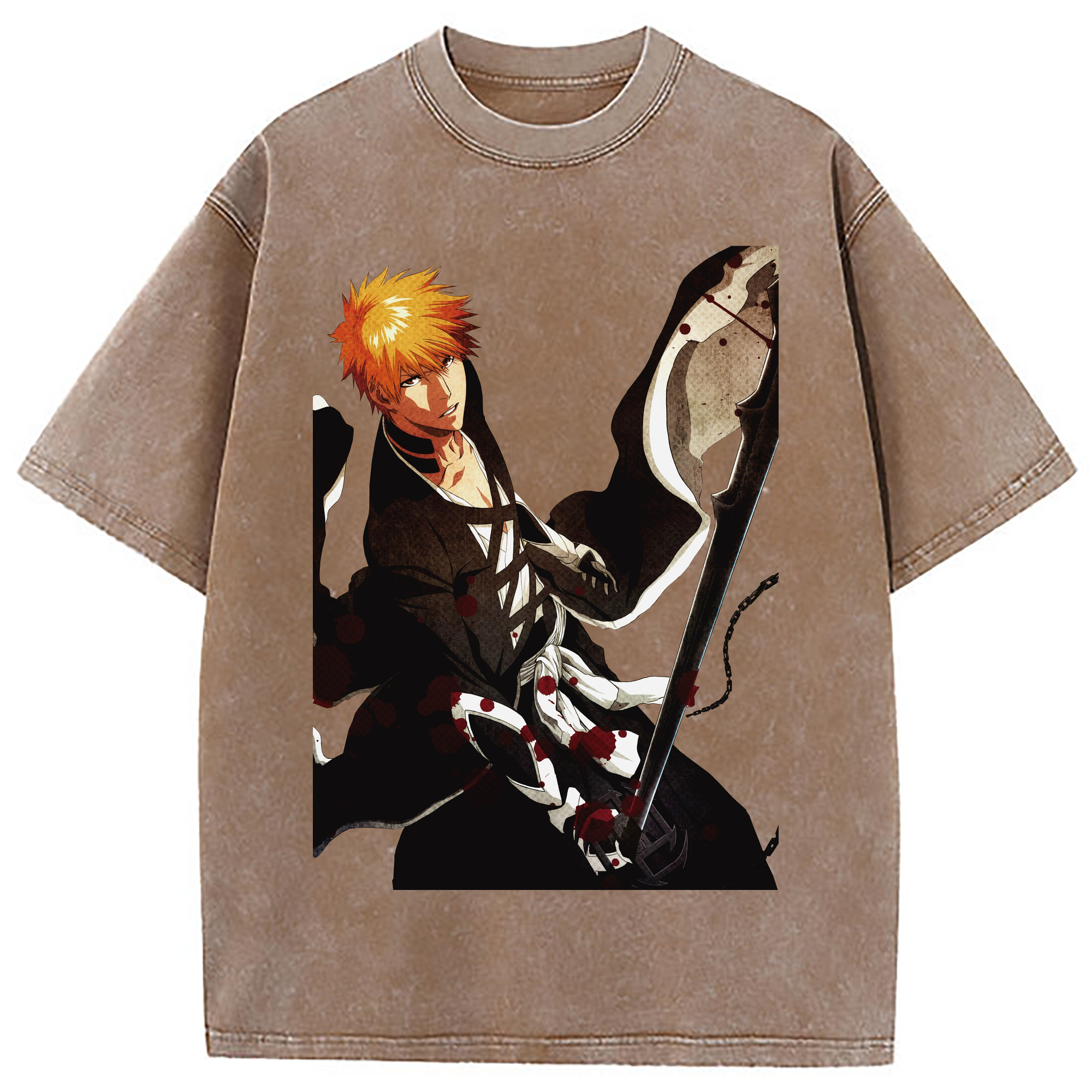 （画像用） ブリーチ 黒崎一護（くろさき いちご）BLEACH Kurosaki Ichigo 綿100% ヴィンテージ風 半袖Tシャツ（フロントプリント）