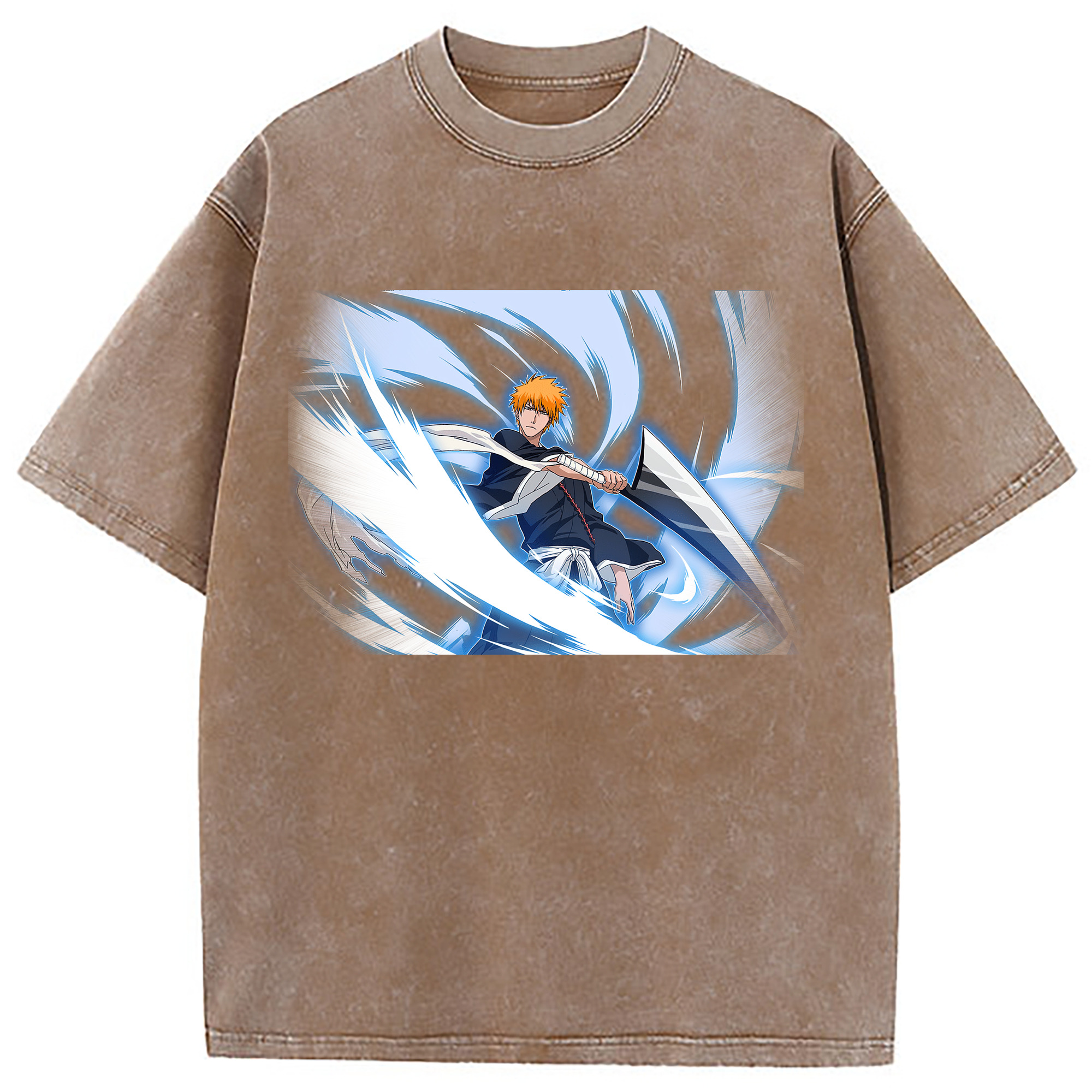 （画像用） ブリーチ 黒崎一護（くろさき いちご）BLEACH Kurosaki Ichigo 綿100% ヴィンテージ風 半袖Tシャツ（フロントプリント）