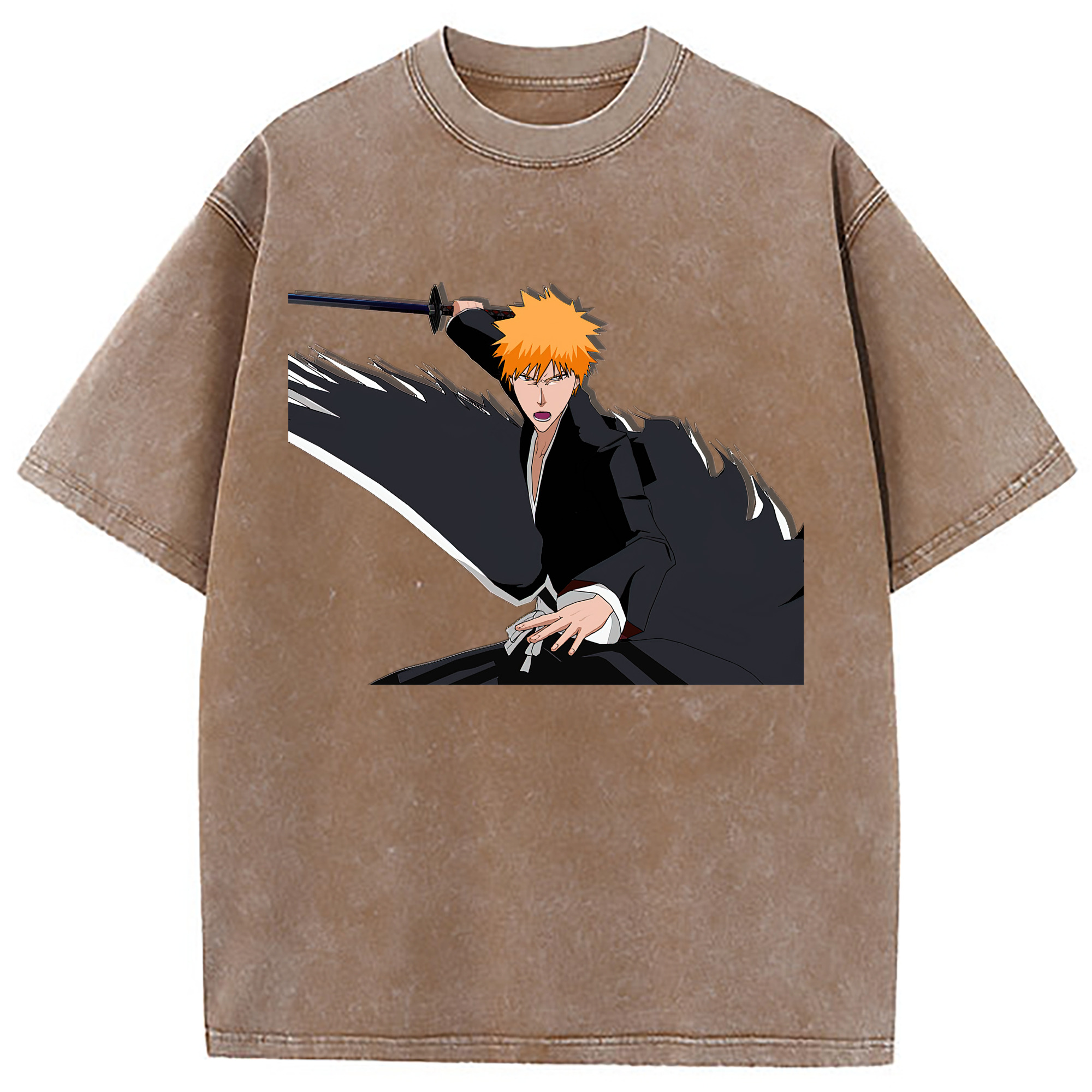 （画像用） ブリーチ 黒崎一護（くろさき いちご）BLEACH Kurosaki Ichigo 綿100% ヴィンテージ風 半袖Tシャツ（フロントプリント）