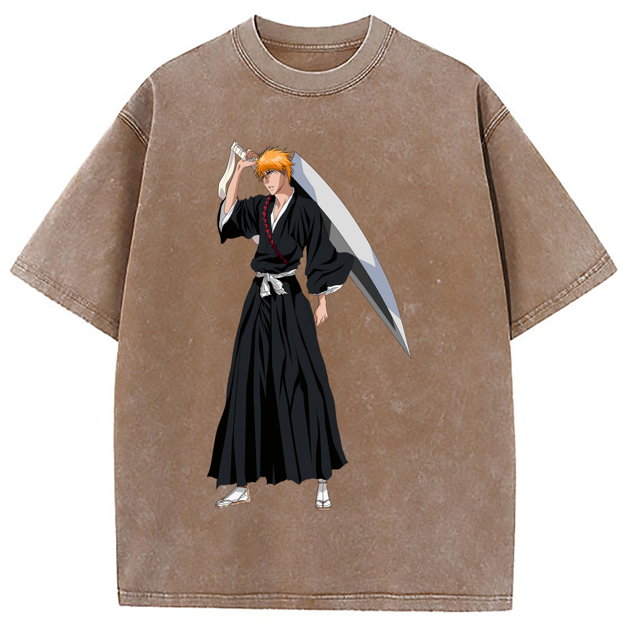 （画像用） ブリーチ 黒崎一護（くろさき いちご）BLEACH Kurosaki Ichigo 綿100% ヴィンテージ風 半袖Tシャツ（フロントプリント）