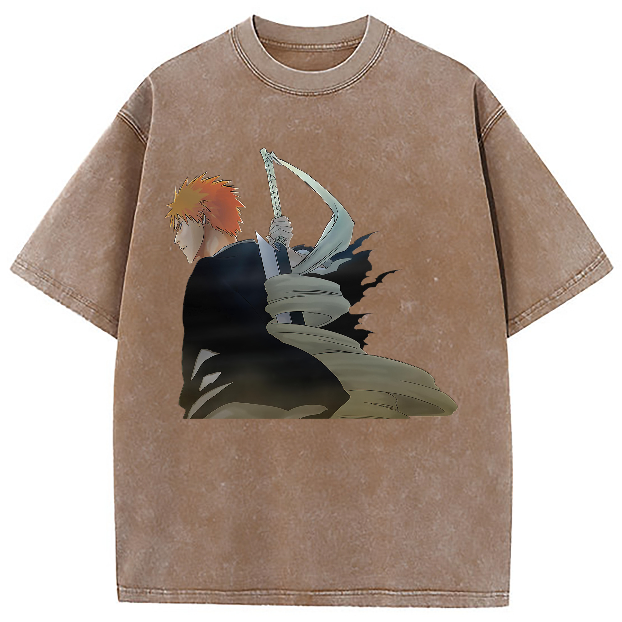 （画像用） ブリーチ 黒崎一護（くろさき いちご）BLEACH Kurosaki Ichigo 綿100% ヴィンテージ風 半袖Tシャツ（フロントプリント）