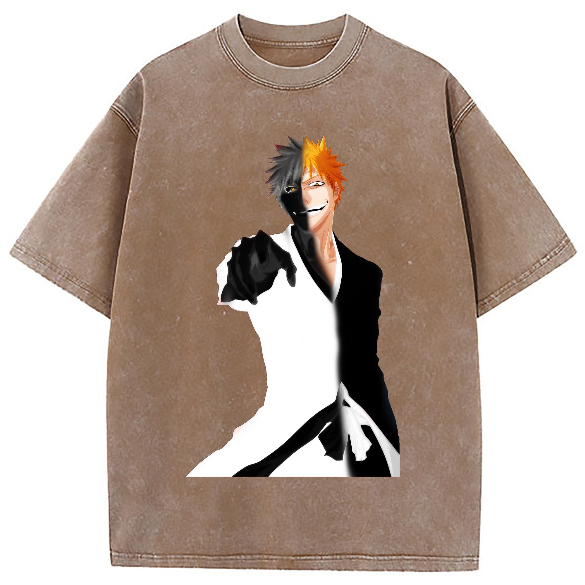（画像用） ブリーチ 黒崎一護（くろさき いちご）BLEACH Kurosaki Ichigo 綿100% ヴィンテージ風 半袖Tシャツ（フロントプリント）