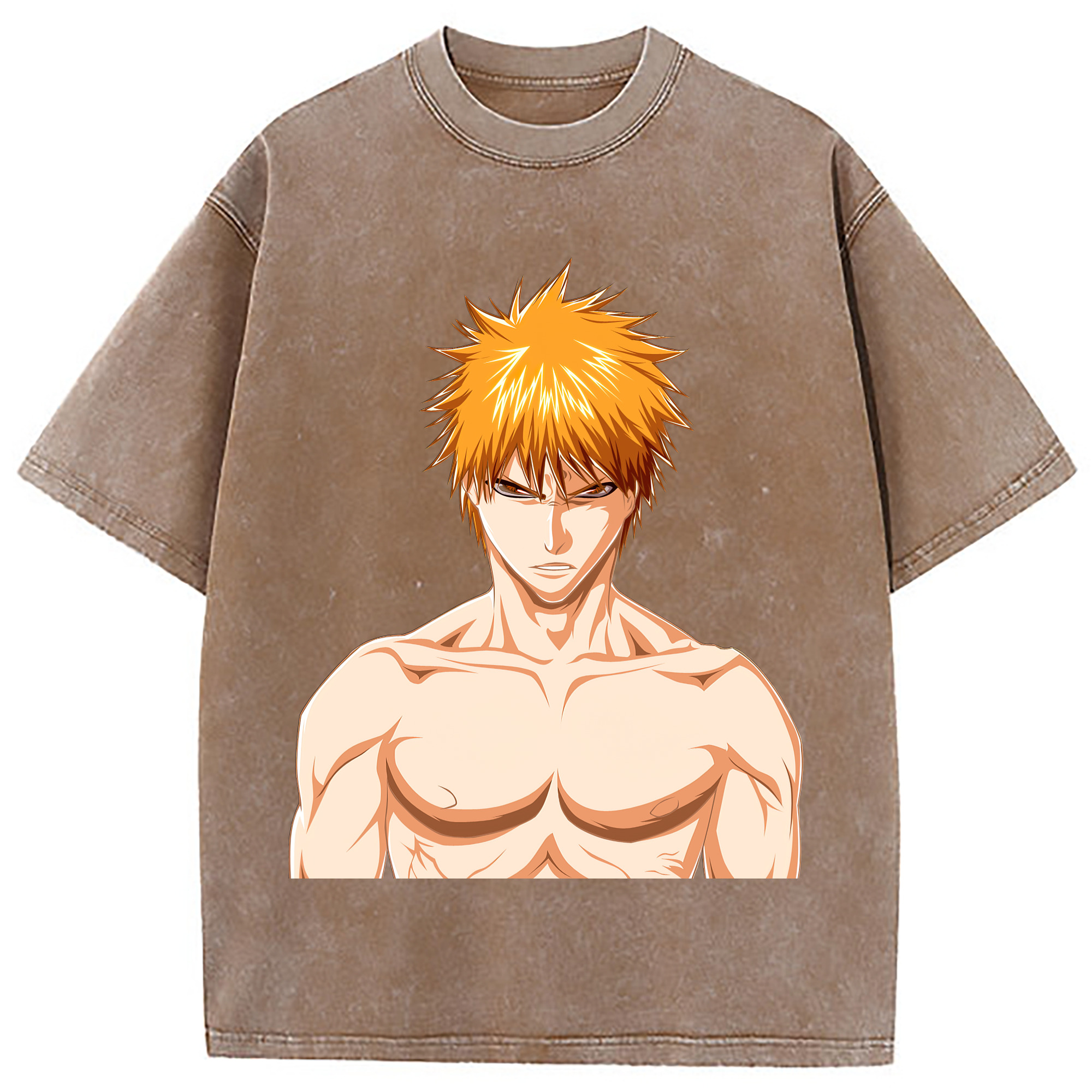 （画像用） ブリーチ 黒崎一護（くろさき いちご）BLEACH Kurosaki Ichigo 綿100% ヴィンテージ風 半袖Tシャツ（フロントプリント）