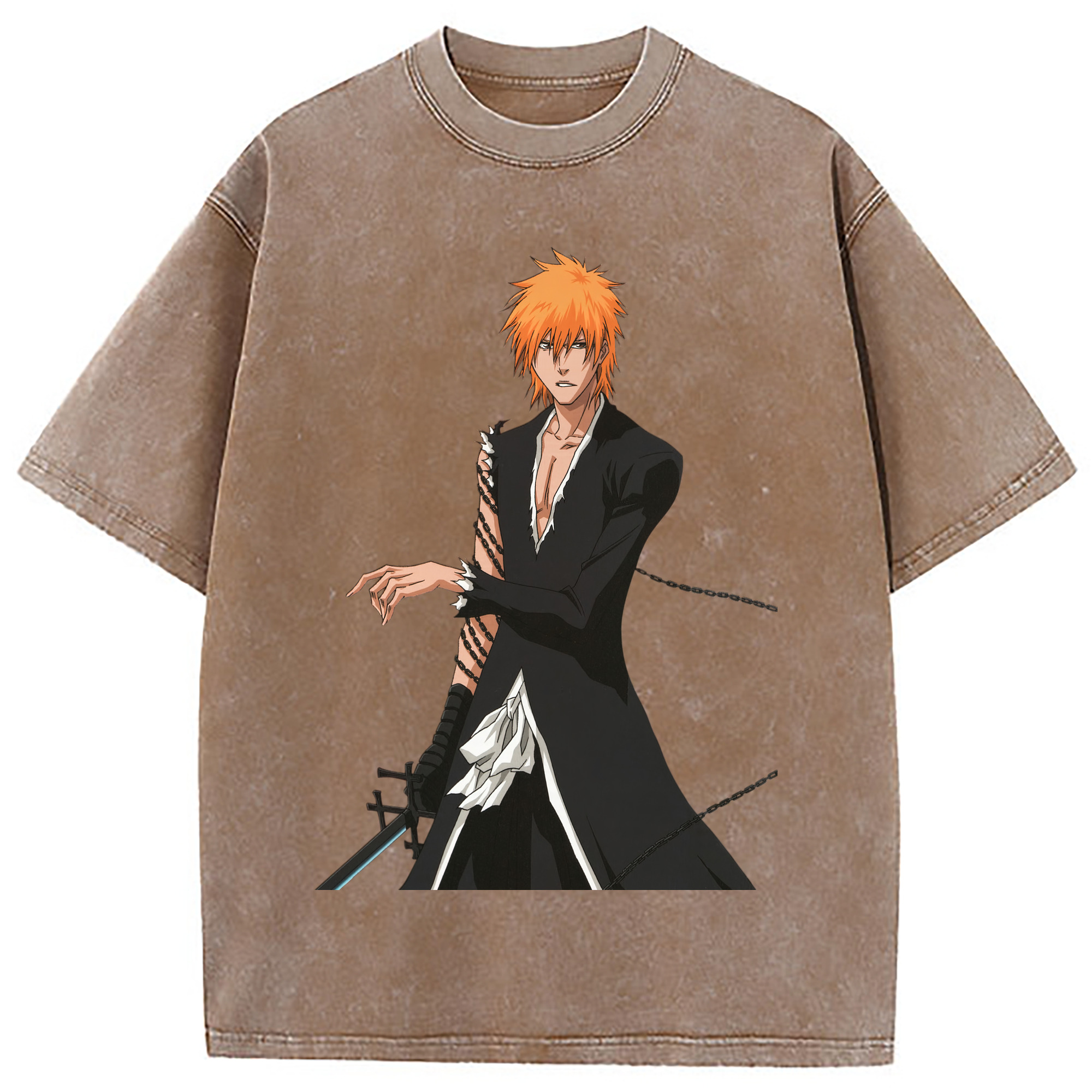 （画像用） ブリーチ 黒崎一護（くろさき いちご）BLEACH Kurosaki Ichigo 綿100% ヴィンテージ風 半袖Tシャツ（フロントプリント）
