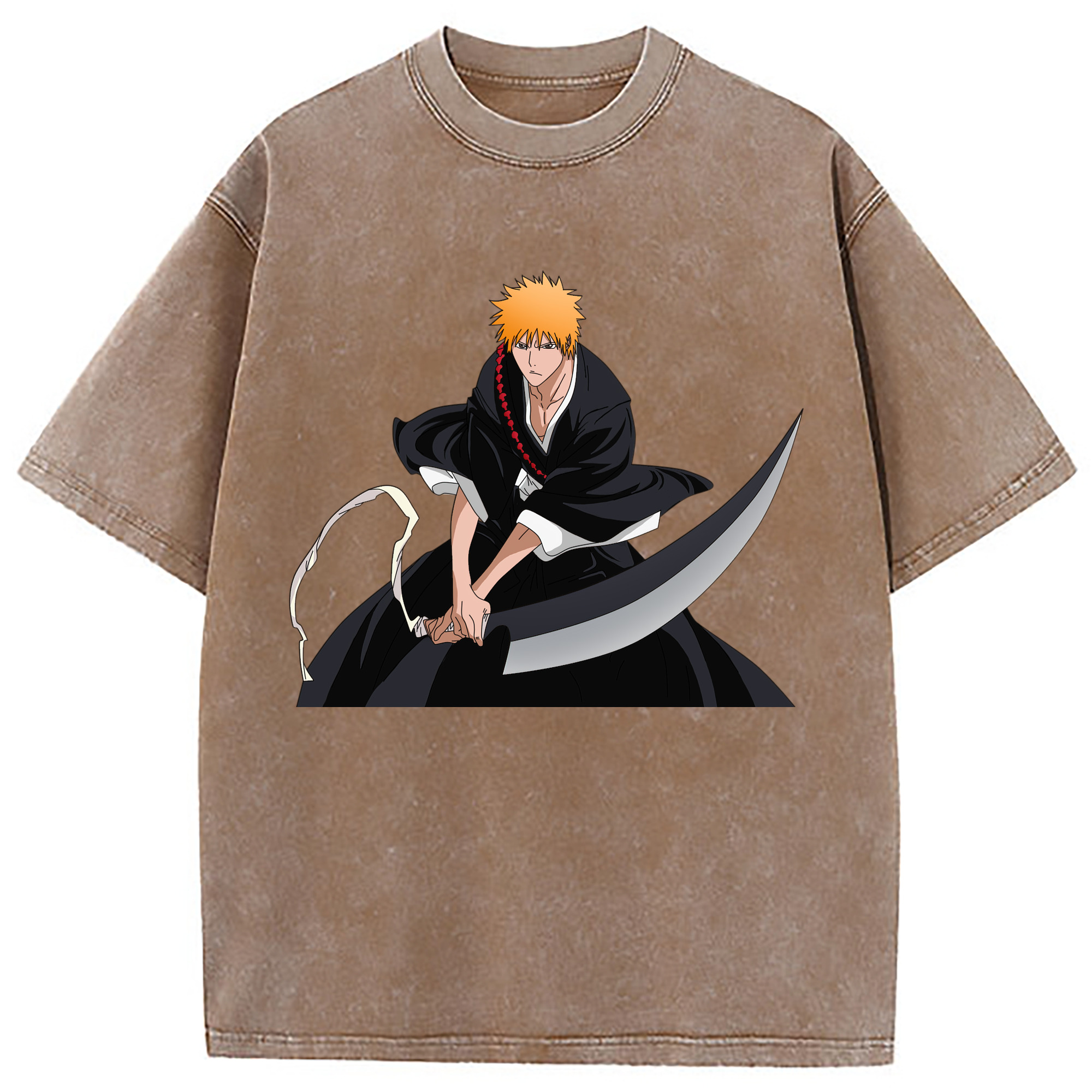 （画像用） ブリーチ 黒崎一護（くろさき いちご）BLEACH Kurosaki Ichigo 綿100% ヴィンテージ風 半袖Tシャツ（フロントプリント）