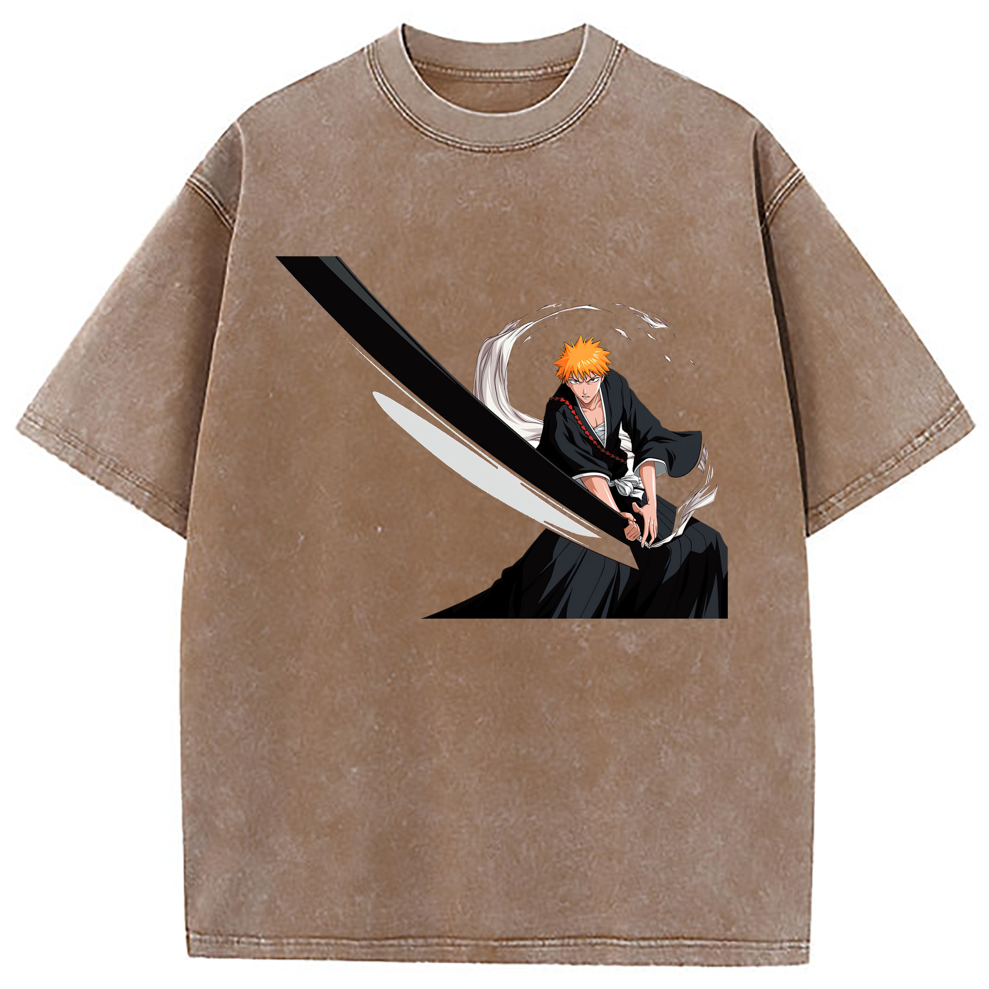 （画像用） ブリーチ 黒崎一護（くろさき いちご）BLEACH Kurosaki Ichigo 綿100% ヴィンテージ風 半袖Tシャツ（フロントプリント）