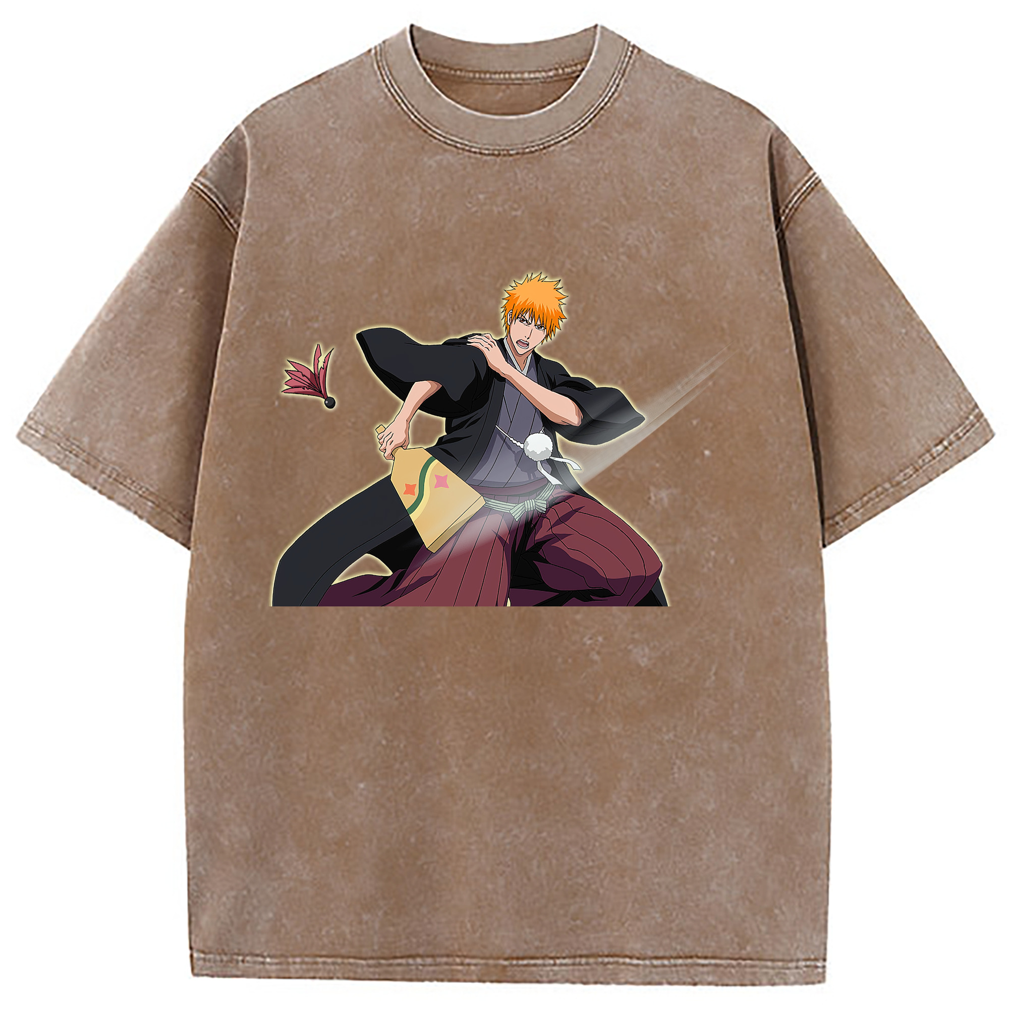 （画像用） ブリーチ 黒崎一護（くろさき いちご）BLEACH Kurosaki Ichigo 綿100% ヴィンテージ風 半袖Tシャツ（フロントプリント）