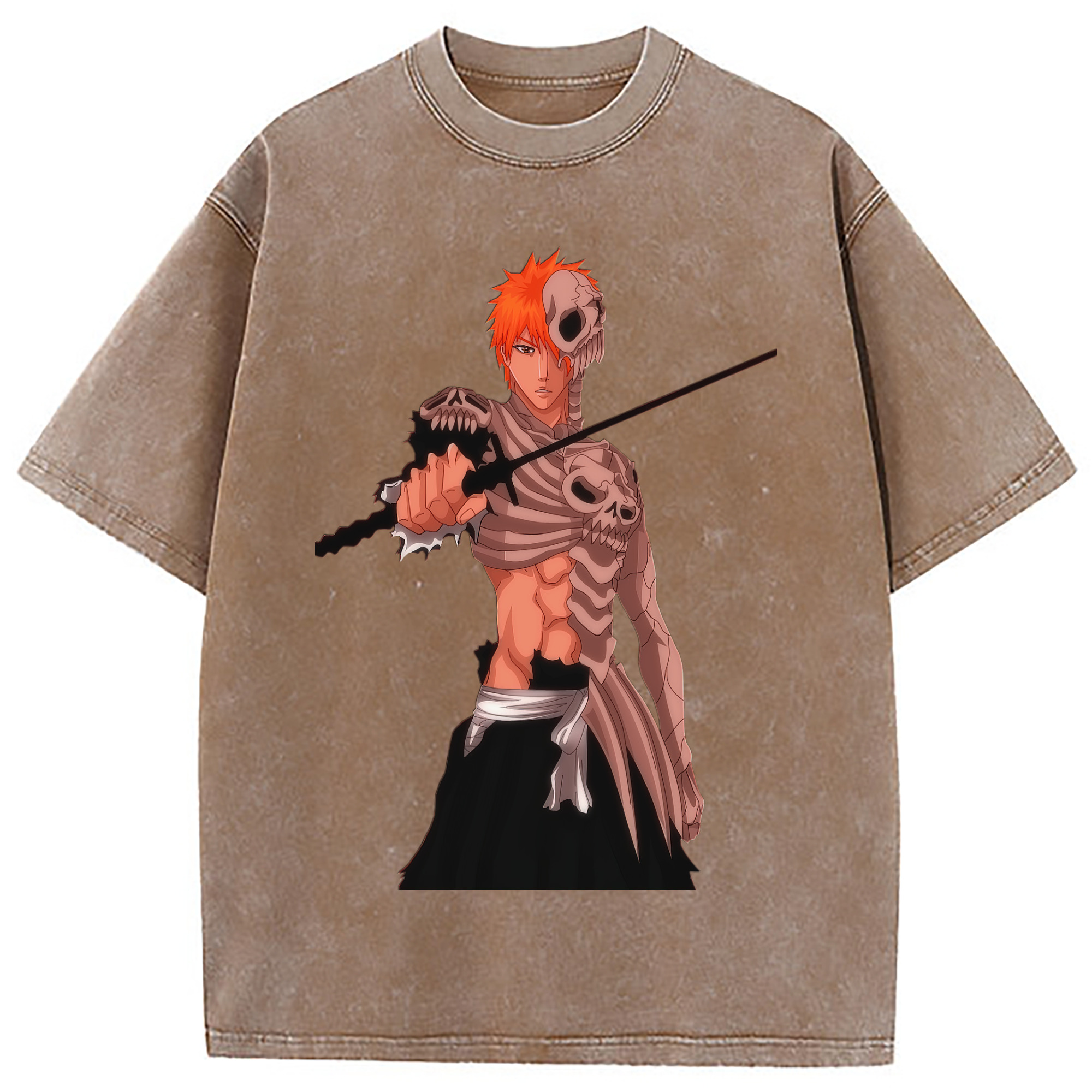 （画像用） ブリーチ 黒崎一護（くろさき いちご）BLEACH Kurosaki Ichigo 綿100% ヴィンテージ風 半袖Tシャツ（フロントプリント）