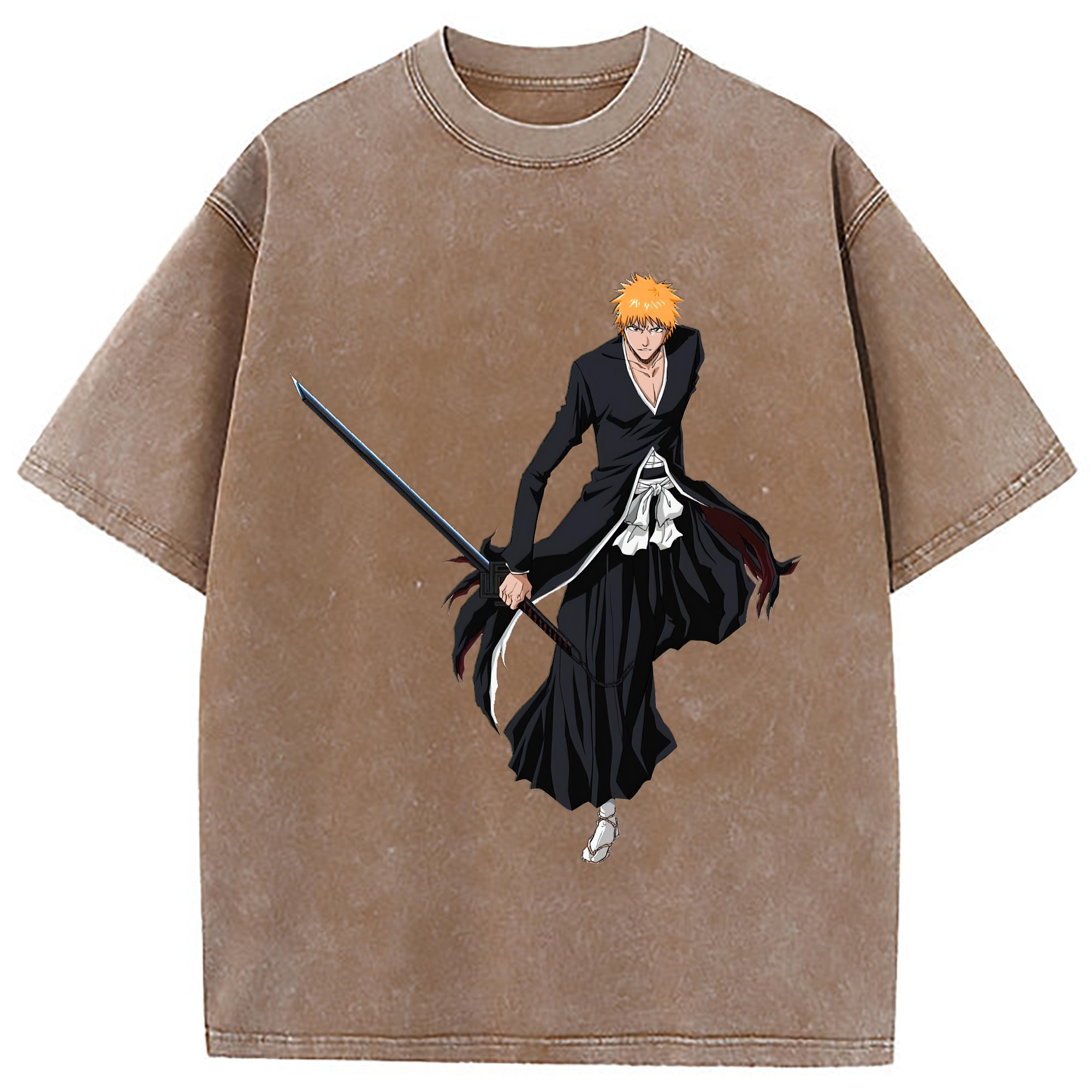 （画像用） ブリーチ 黒崎一護（くろさき いちご）BLEACH Kurosaki Ichigo 綿100% ヴィンテージ風 半袖Tシャツ（フロントプリント）