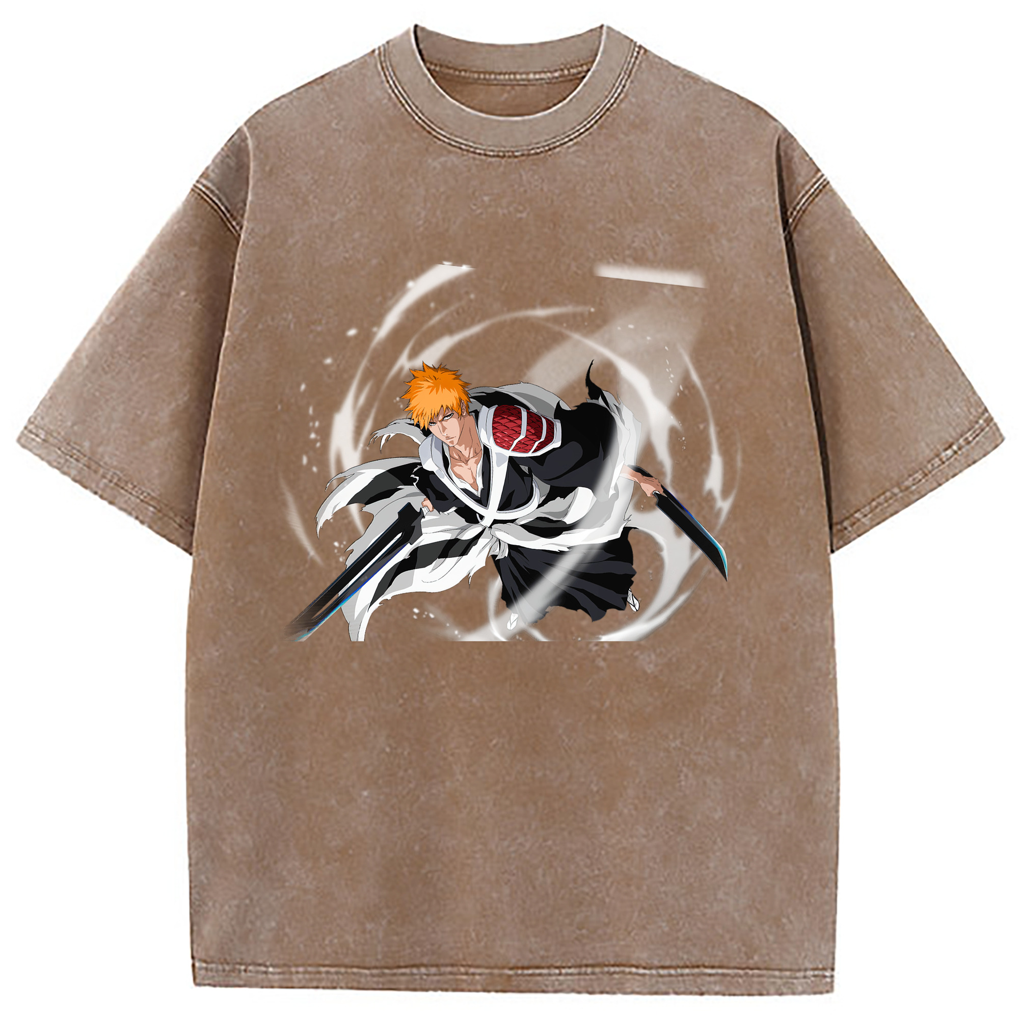 （画像用） ブリーチ 黒崎一護（くろさき いちご）BLEACH Kurosaki Ichigo 綿100% ヴィンテージ風 半袖Tシャツ（フロントプリント）