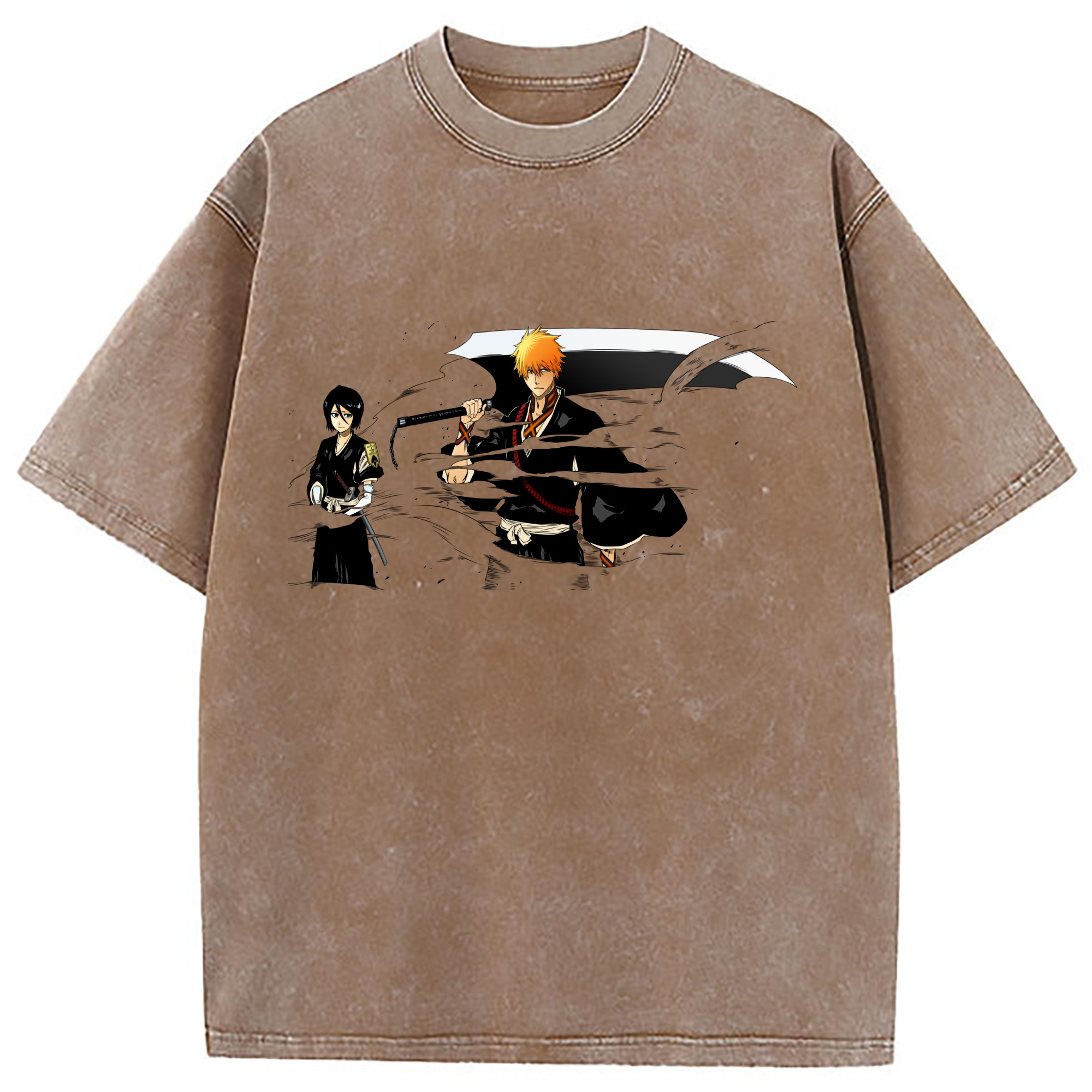 （画像用） ブリーチ 黒崎一護（くろさき いちご）BLEACH Kurosaki Ichigo 綿100% ヴィンテージ風 半袖Tシャツ（フロントプリント）