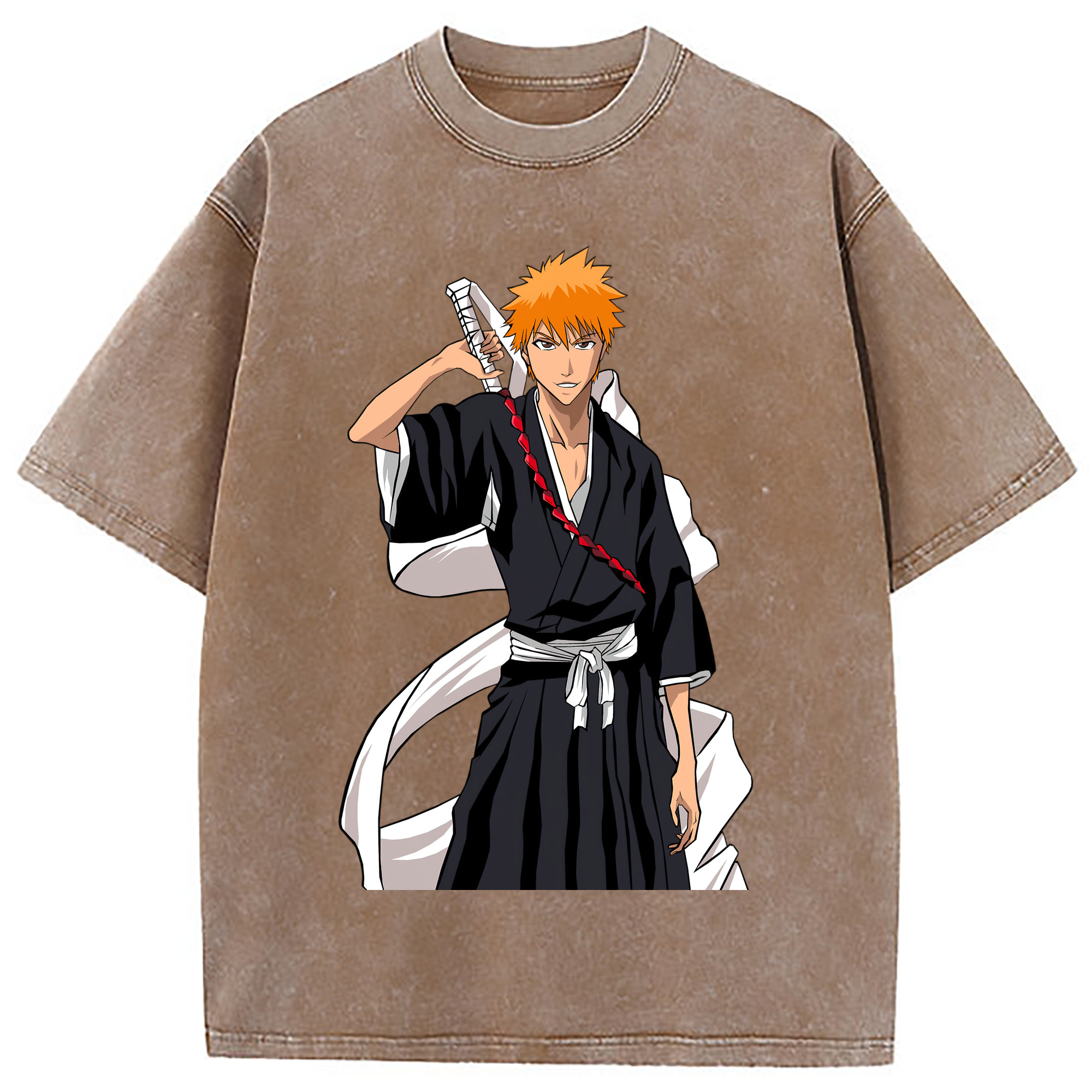 （画像用） ブリーチ 黒崎一護（くろさき いちご）BLEACH Kurosaki Ichigo 綿100% ヴィンテージ風 半袖Tシャツ（フロントプリント）