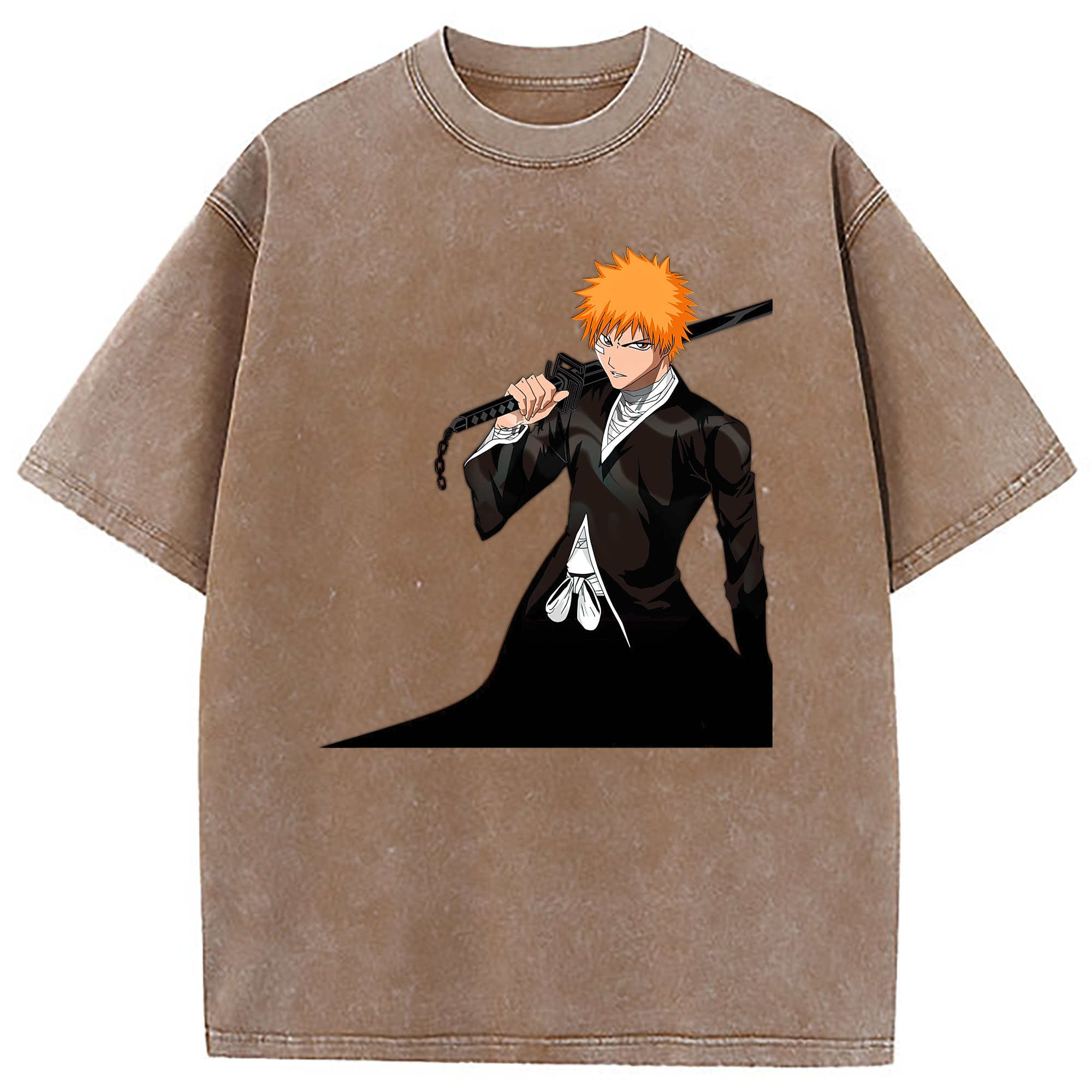（画像用） ブリーチ 黒崎一護（くろさき いちご）BLEACH Kurosaki Ichigo 綿100% ヴィンテージ風 半袖Tシャツ（フロントプリント）