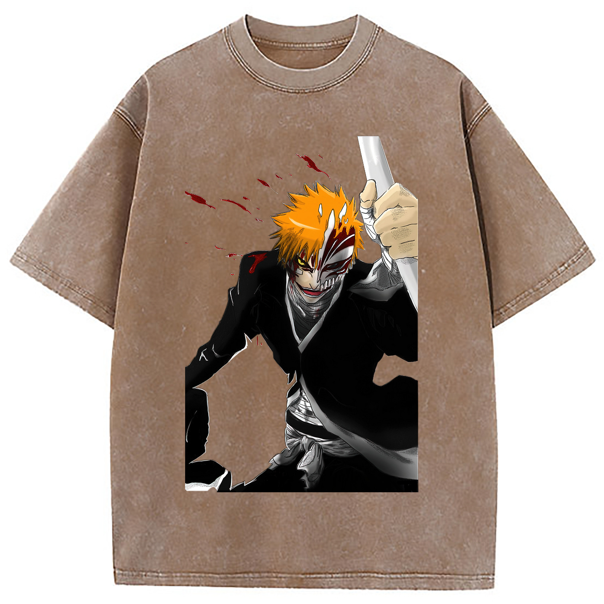 （画像用） ブリーチ 黒崎一護（くろさき いちご）BLEACH Kurosaki Ichigo 綿100% ヴィンテージ風 半袖Tシャツ（フロントプリント）
