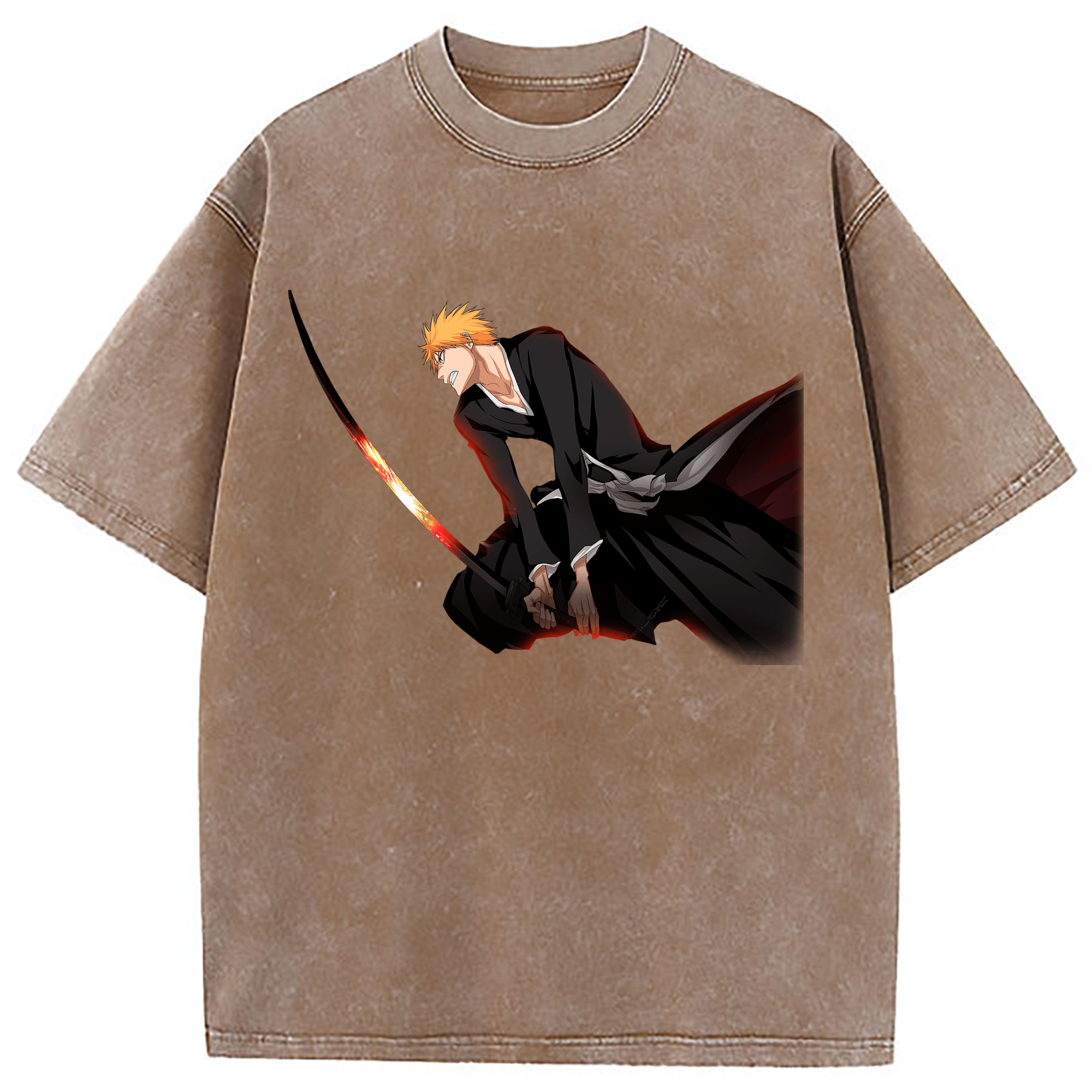 （画像用） ブリーチ 黒崎一護（くろさき いちご）BLEACH Kurosaki Ichigo 綿100% ヴィンテージ風 半袖Tシャツ（フロントプリント）