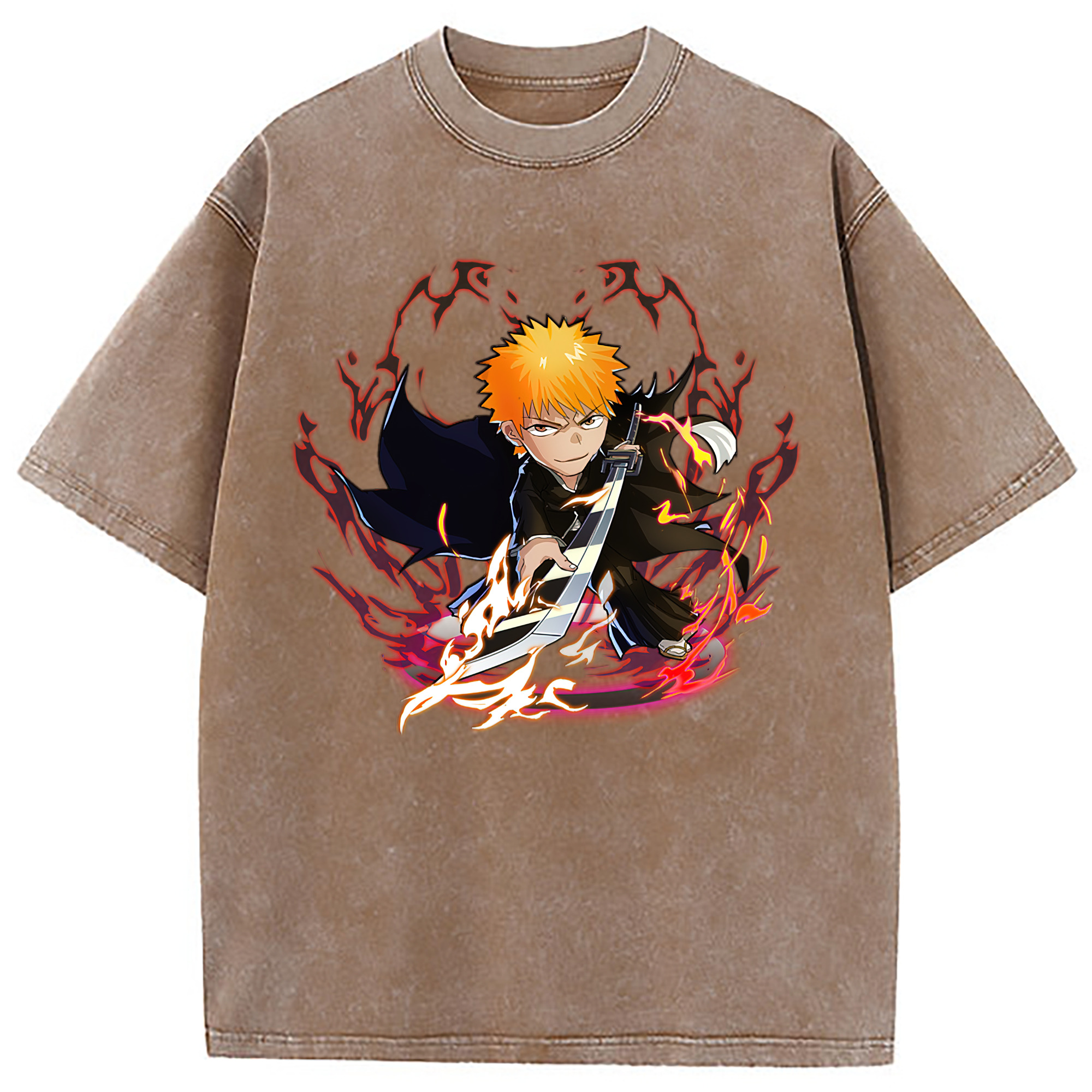 （画像用） ブリーチ 黒崎一護（くろさき いちご）BLEACH Kurosaki Ichigo 綿100% ヴィンテージ風 半袖Tシャツ（フロントプリント）