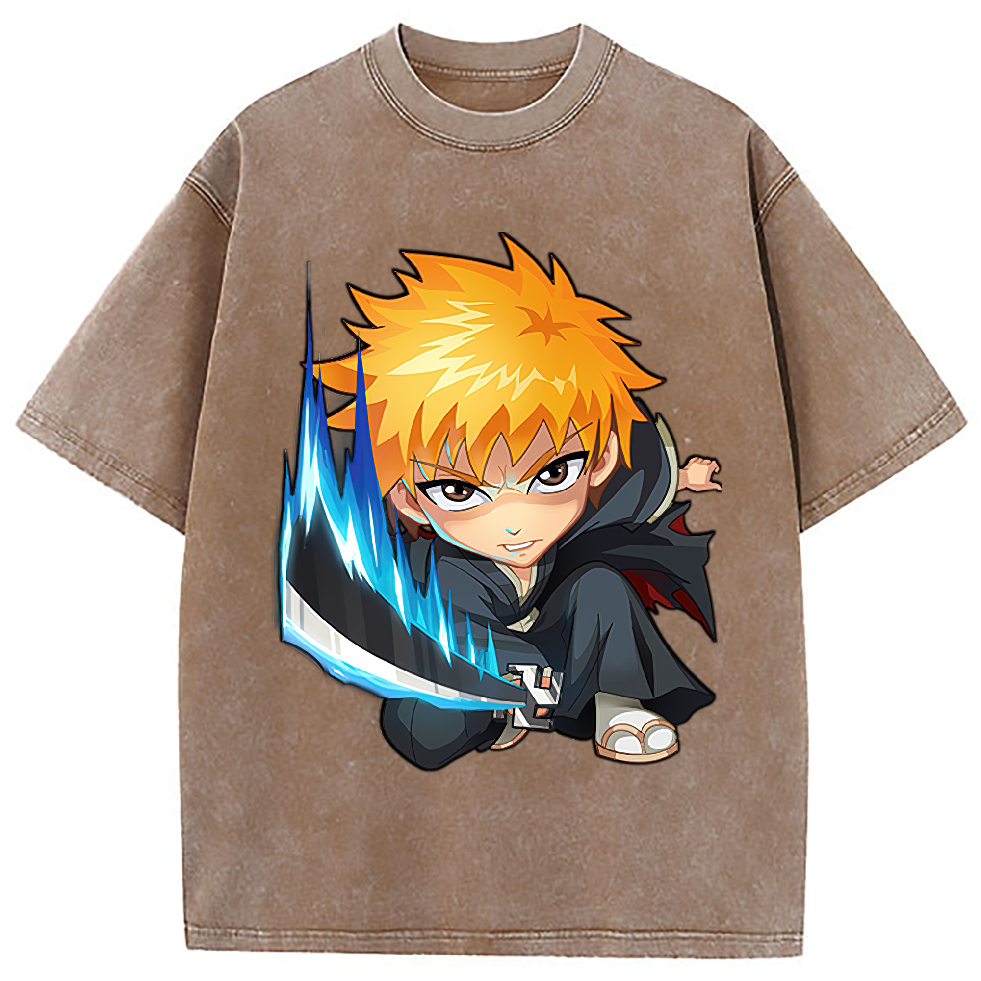 （画像用） ブリーチ 黒崎一護（くろさき いちご）BLEACH Kurosaki Ichigo 綿100% ヴィンテージ風 半袖Tシャツ（フロントプリント）