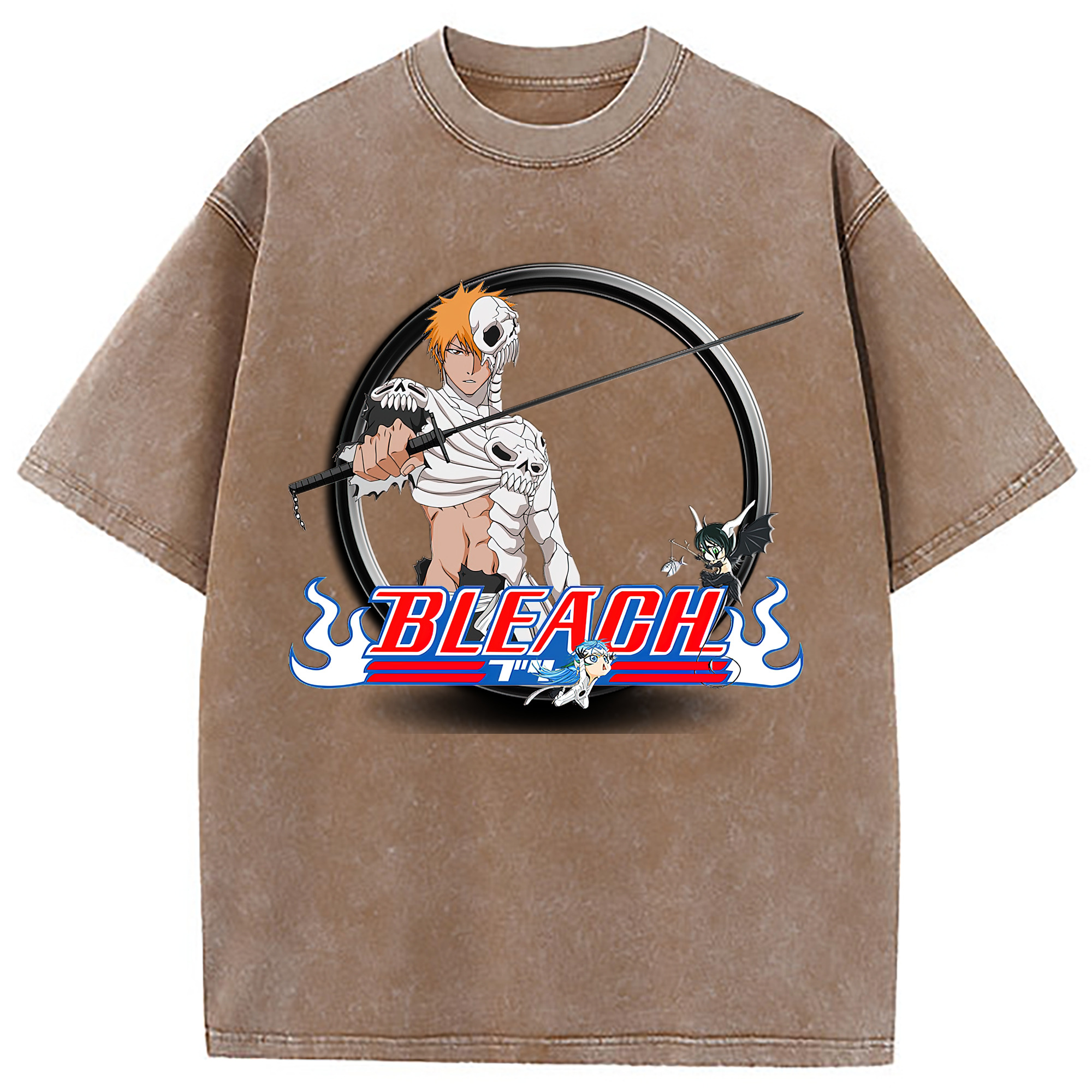 （画像用） ブリーチ 黒崎一護（くろさき いちご）BLEACH Kurosaki Ichigo 綿100% ヴィンテージ風 半袖Tシャツ（フロントプリント）