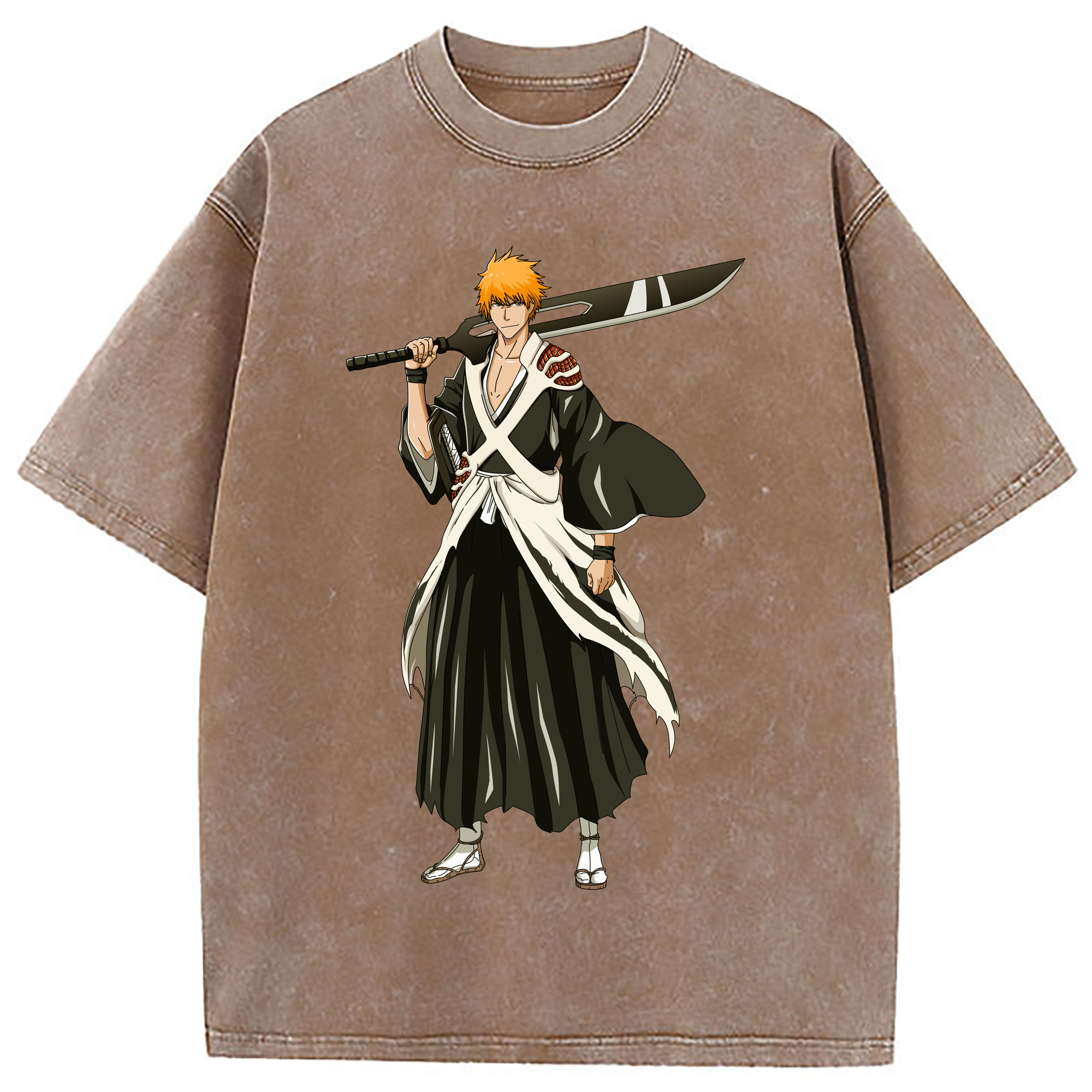 （画像用） ブリーチ 黒崎一護（くろさき いちご）BLEACH Kurosaki Ichigo 綿100% ヴィンテージ風 半袖Tシャツ（フロントプリント）