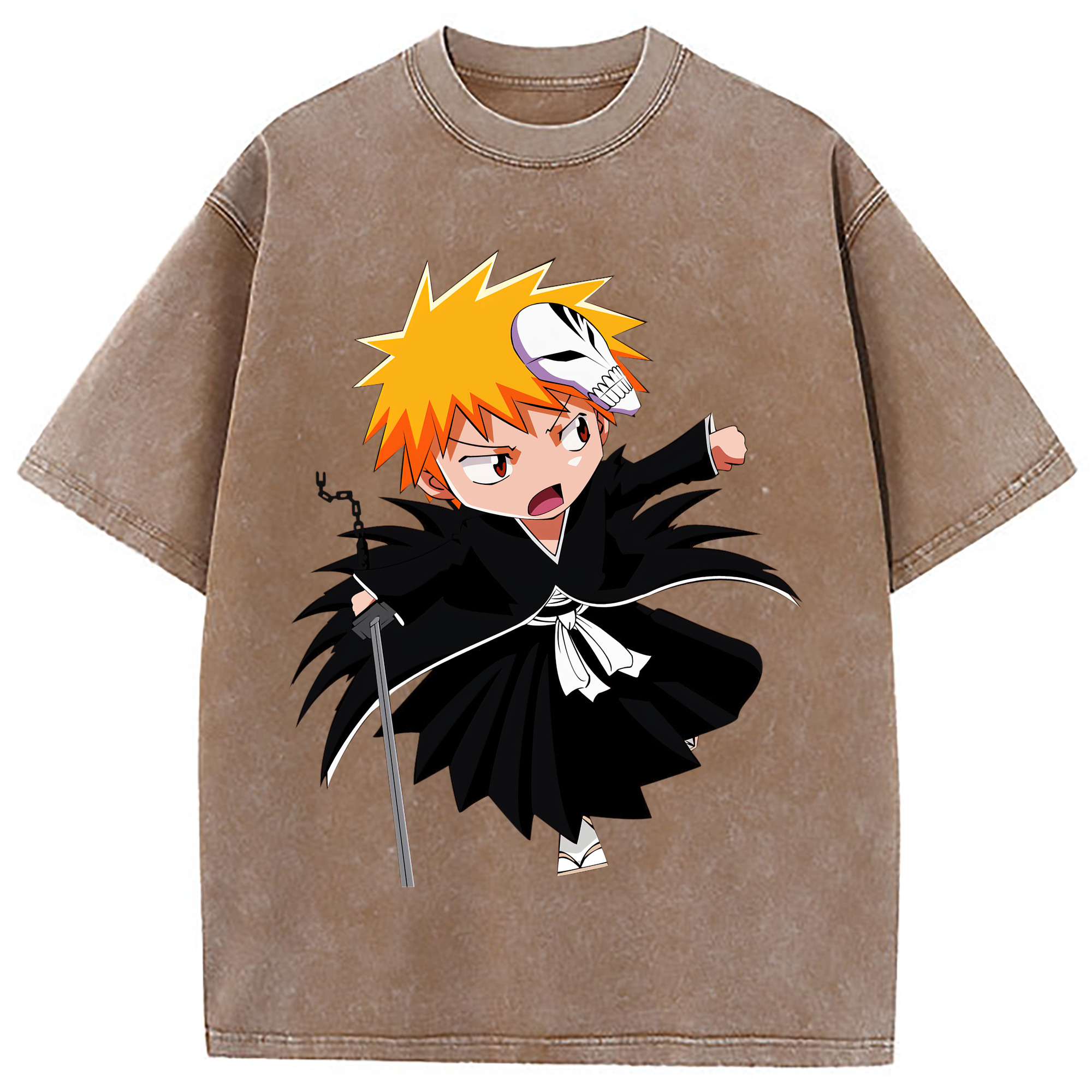 （画像用） ブリーチ 黒崎一護（くろさき いちご）BLEACH Kurosaki Ichigo 綿100% ヴィンテージ風 半袖Tシャツ（フロントプリント）
