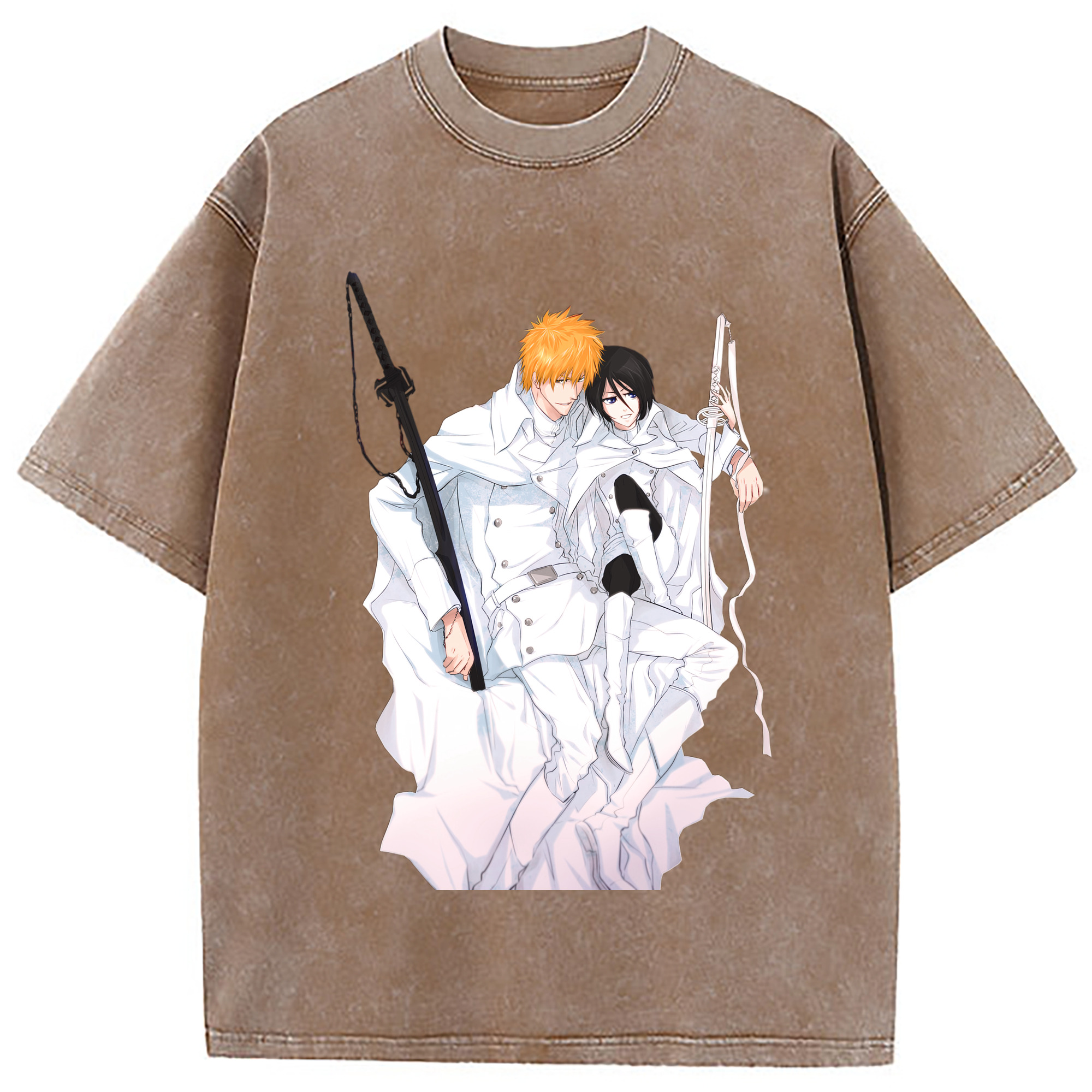 （画像用） ブリーチ 黒崎一護（くろさき いちご）BLEACH Kurosaki Ichigo 綿100% ヴィンテージ風 半袖Tシャツ（フロントプリント）