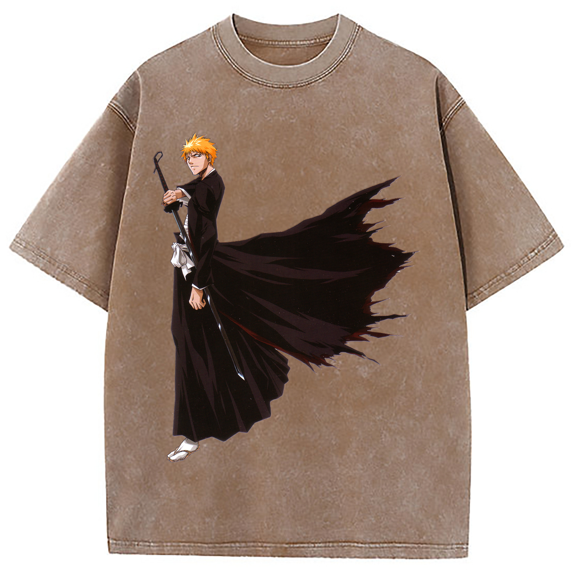 （画像用） ブリーチ 黒崎一護（くろさき いちご）BLEACH Kurosaki Ichigo 綿100% ヴィンテージ風 半袖Tシャツ（フロントプリント）