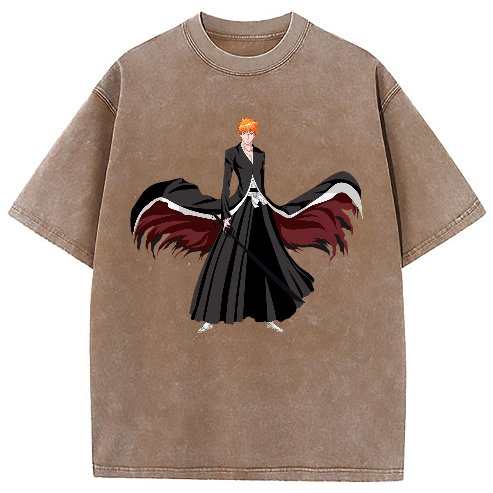 （画像用） ブリーチ 黒崎一護（くろさき いちご）BLEACH Kurosaki Ichigo 綿100% ヴィンテージ風 半袖Tシャツ（フロントプリント）