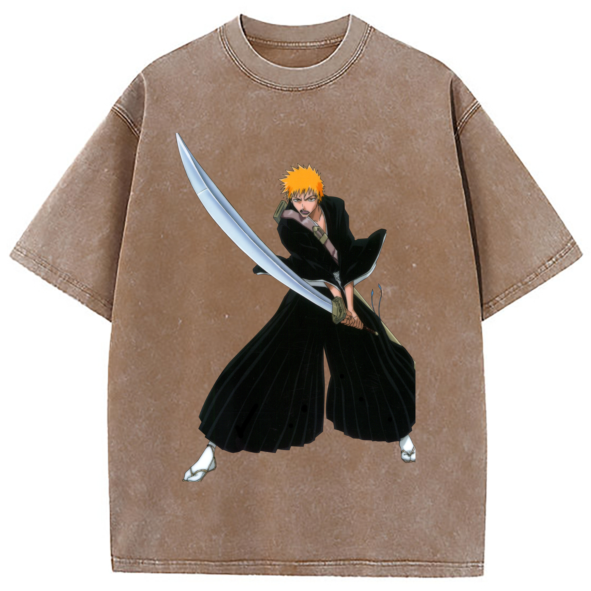 （画像用） ブリーチ 黒崎一護（くろさき いちご）BLEACH Kurosaki Ichigo 綿100% ヴィンテージ風 半袖Tシャツ（フロントプリント）