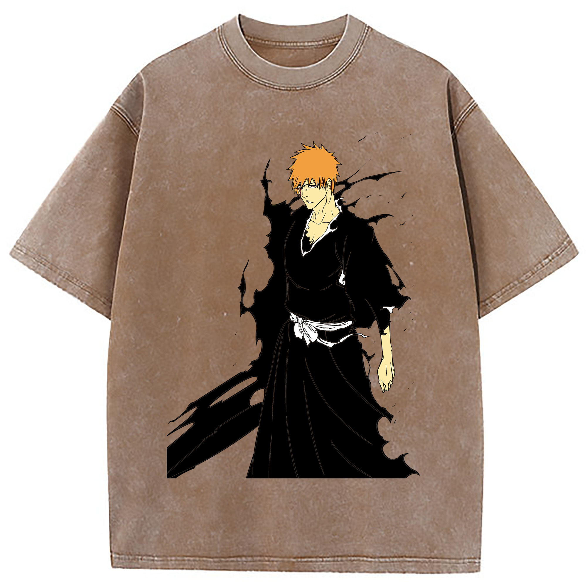 （画像用） ブリーチ 黒崎一護（くろさき いちご）BLEACH Kurosaki Ichigo 綿100% ヴィンテージ風 半袖Tシャツ（フロントプリント）