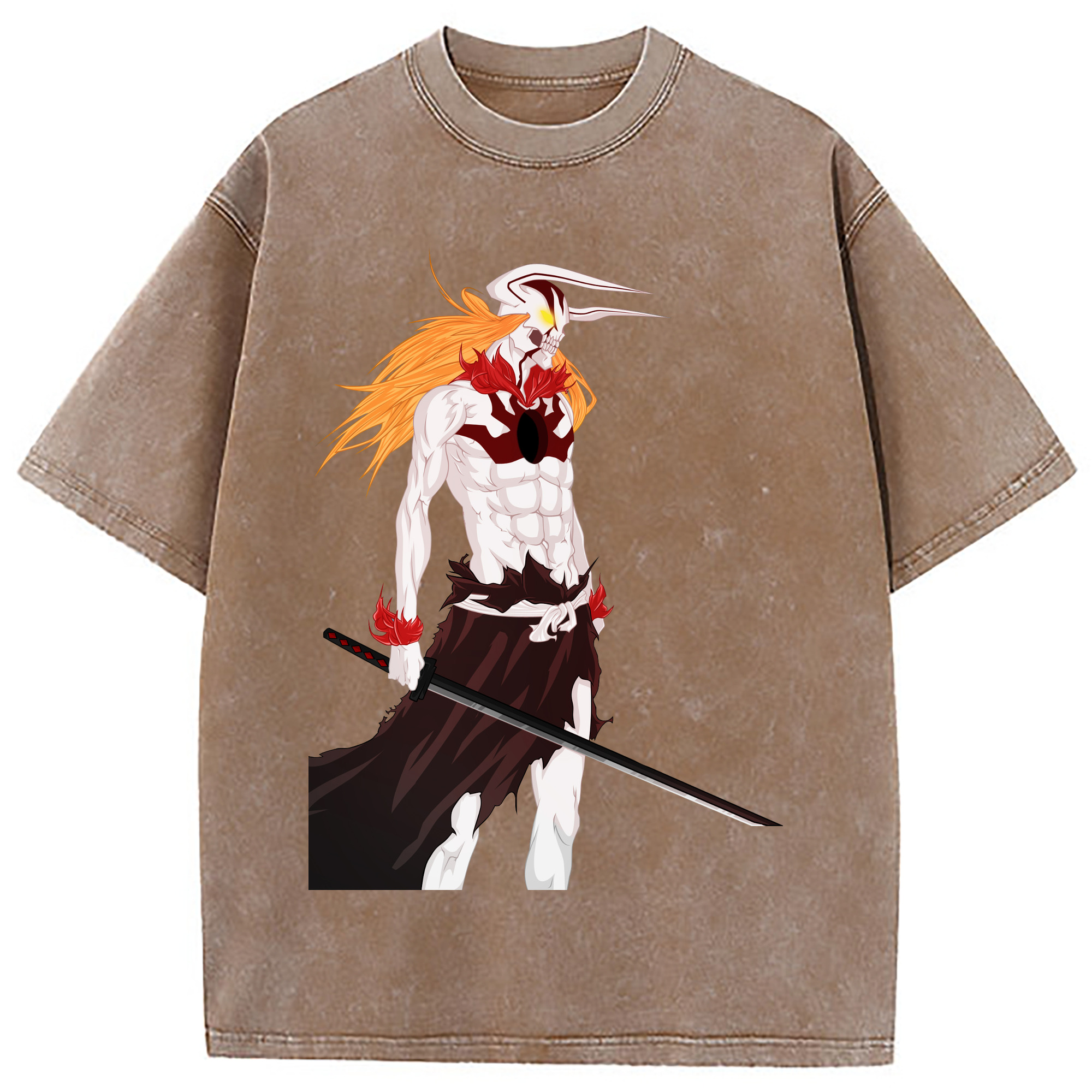 （画像用） ブリーチ 黒崎一護（くろさき いちご）BLEACH Kurosaki Ichigo 綿100% ヴィンテージ風 半袖Tシャツ（フロントプリント）