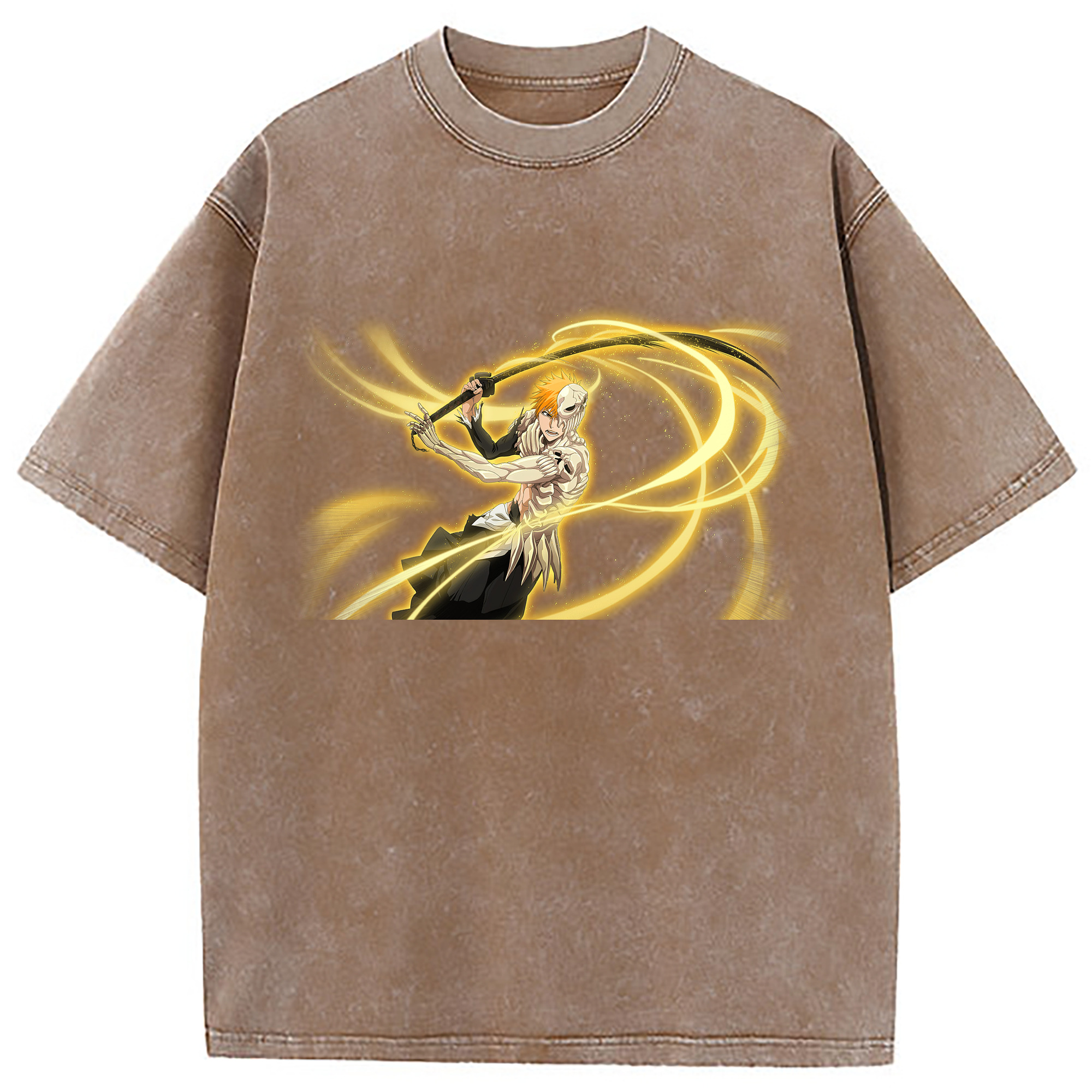 （画像用） ブリーチ 黒崎一護（くろさき いちご）BLEACH Kurosaki Ichigo 綿100% ヴィンテージ風 半袖Tシャツ（フロントプリント）