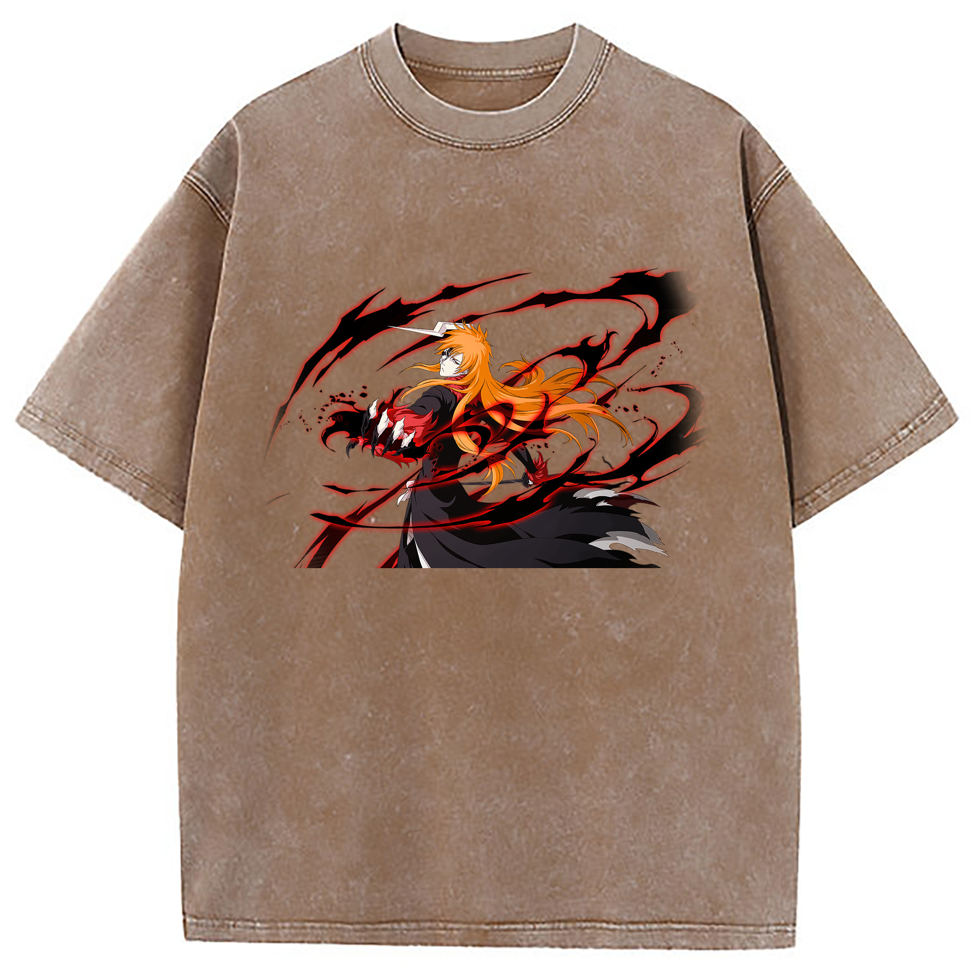 （画像用） ブリーチ 黒崎一護（くろさき いちご）BLEACH Kurosaki Ichigo 綿100% ヴィンテージ風 半袖Tシャツ（フロントプリント）
