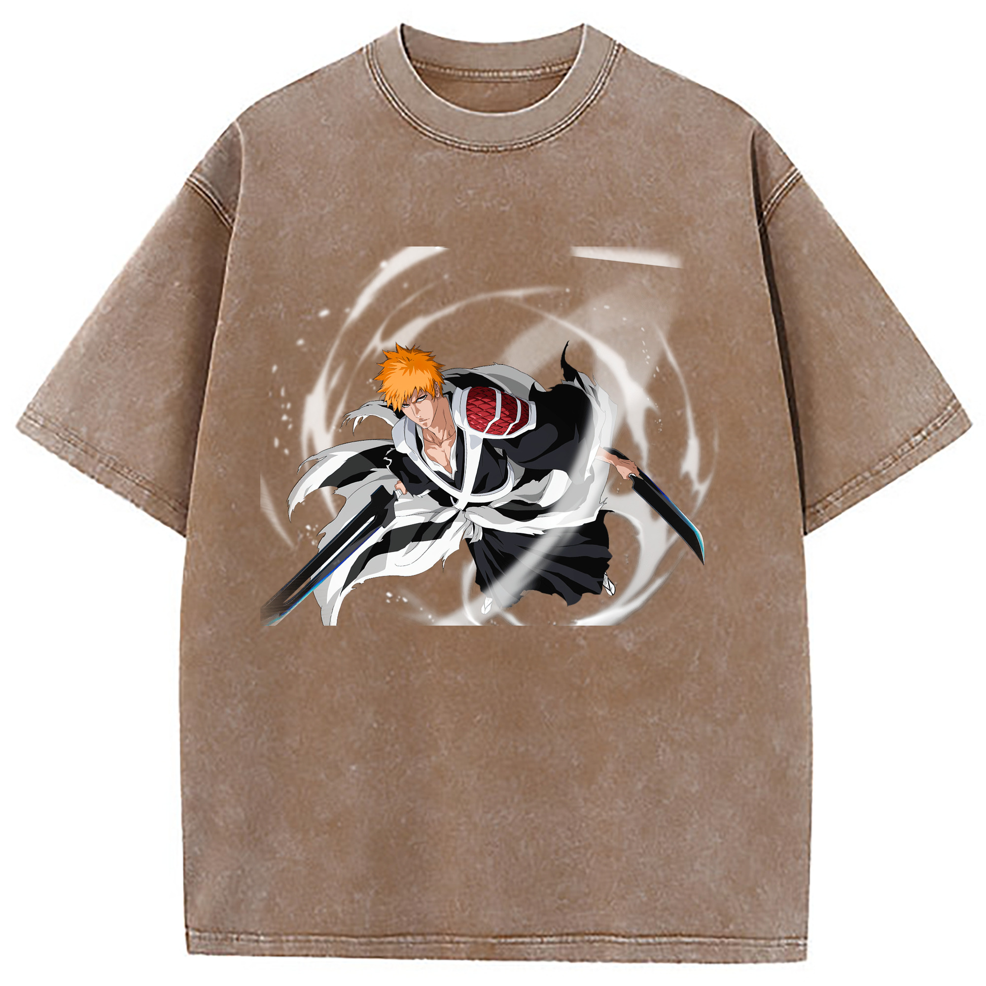 （画像用） ブリーチ 黒崎一護（くろさき いちご）BLEACH Kurosaki Ichigo 綿100% ヴィンテージ風 半袖Tシャツ（フロントプリント）