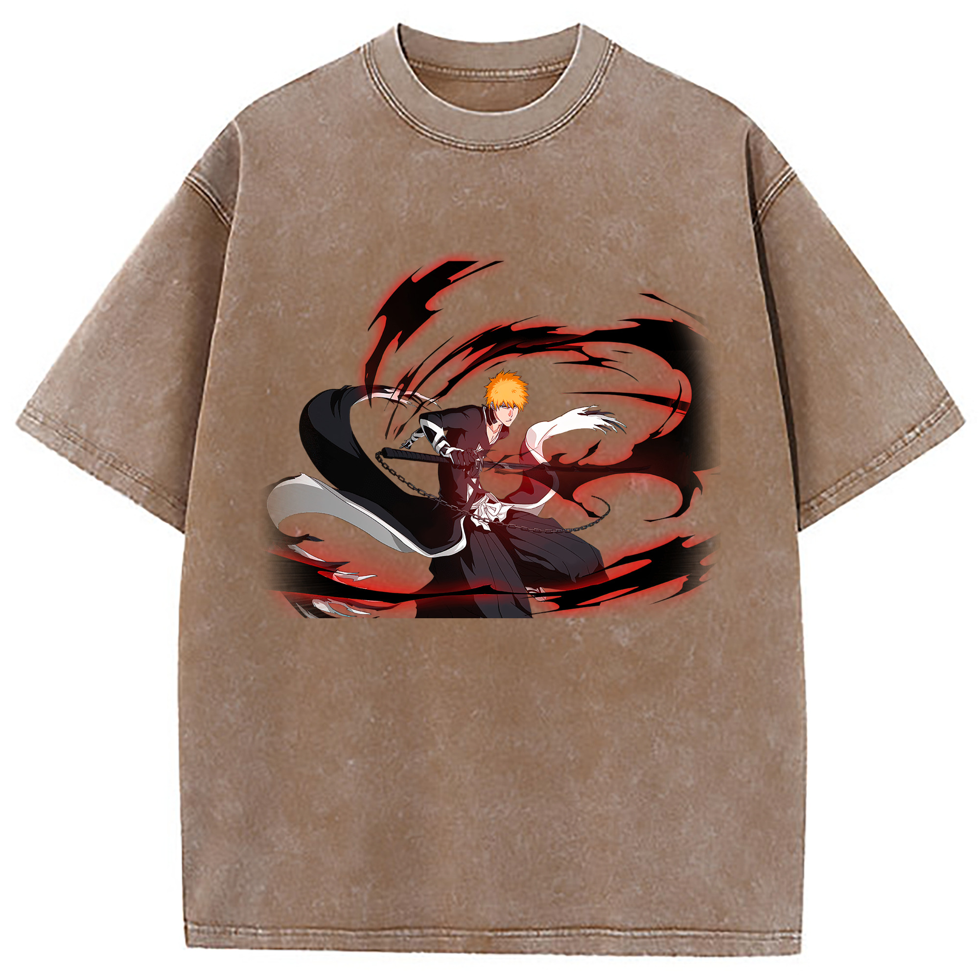 （画像用） ブリーチ 黒崎一護（くろさき いちご）BLEACH Kurosaki Ichigo 綿100% ヴィンテージ風 半袖Tシャツ（フロントプリント）