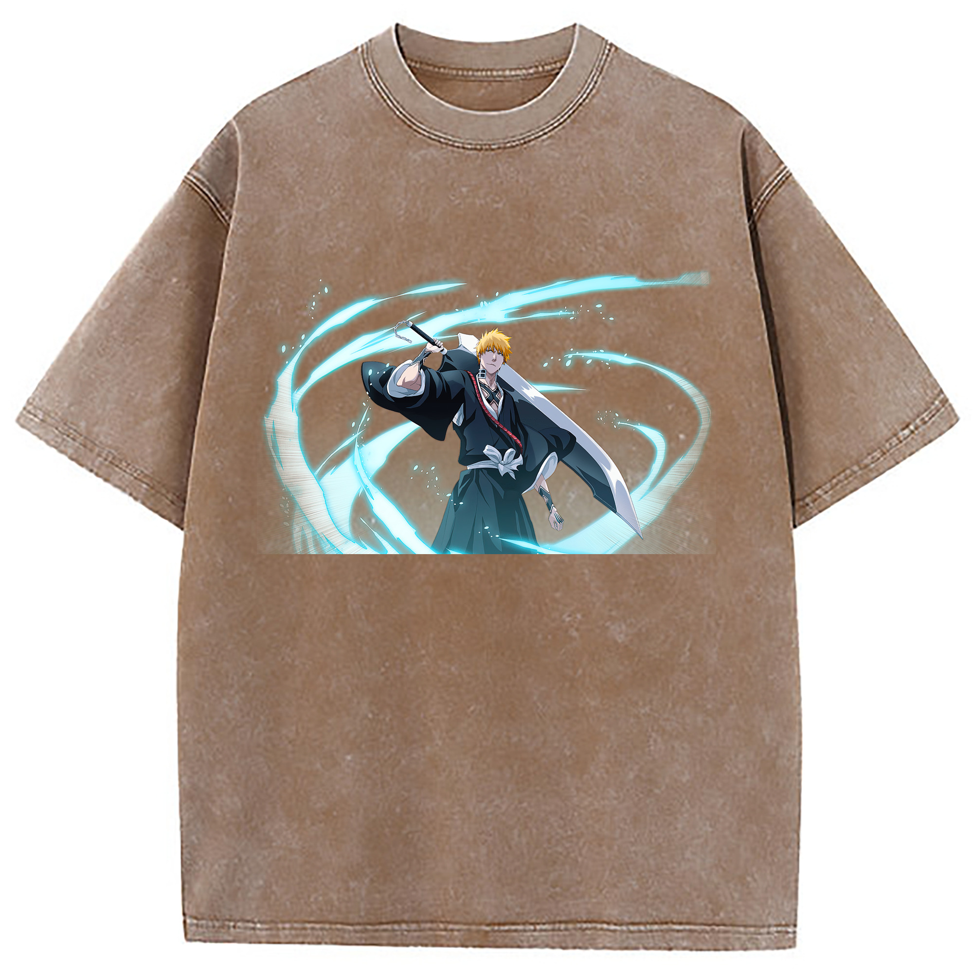 （画像用） ブリーチ 黒崎一護（くろさき いちご）BLEACH Kurosaki Ichigo 綿100% ヴィンテージ風 半袖Tシャツ（フロントプリント）