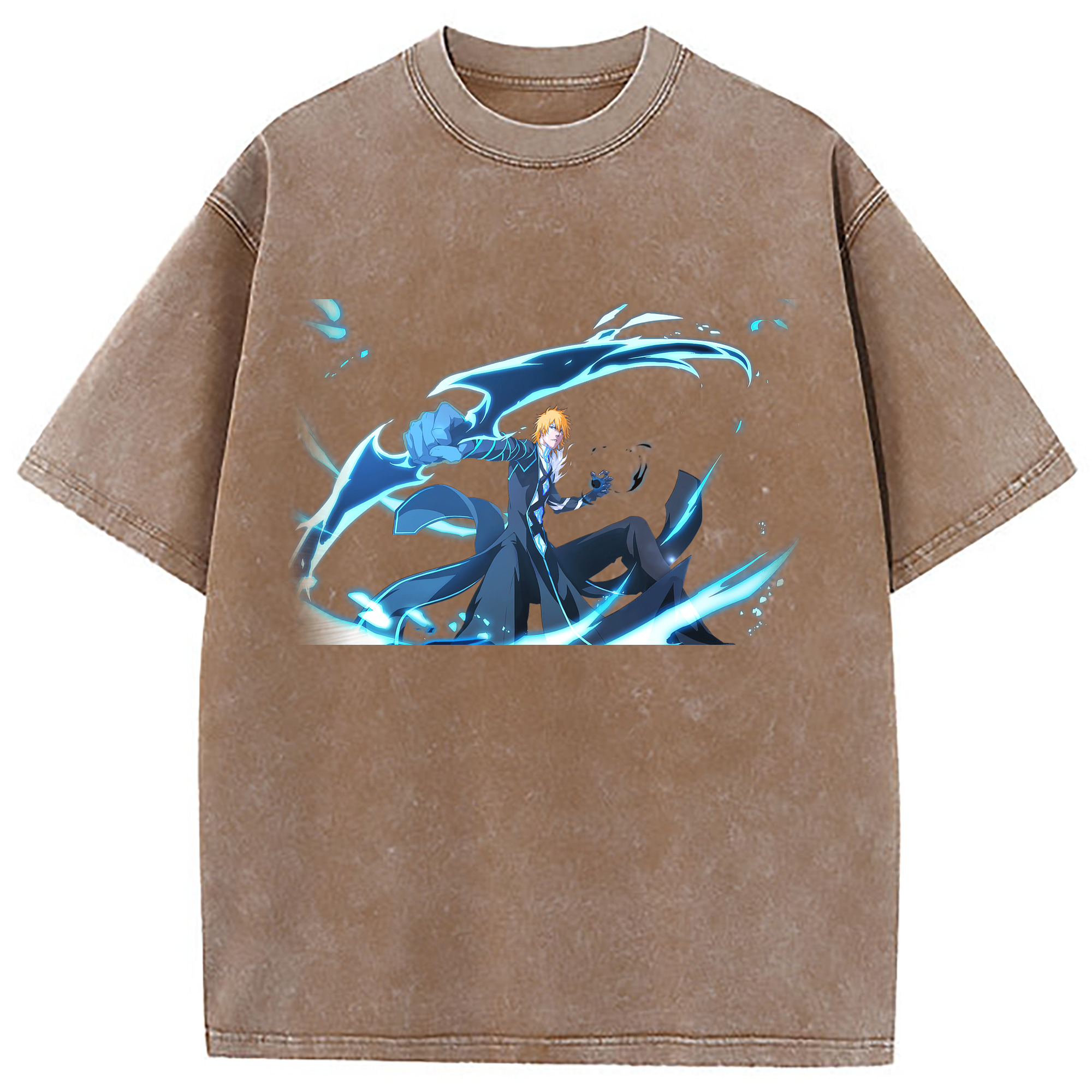 （画像用） ブリーチ 黒崎一護（くろさき いちご）BLEACH Kurosaki Ichigo 綿100% ヴィンテージ風 半袖Tシャツ（フロントプリント）