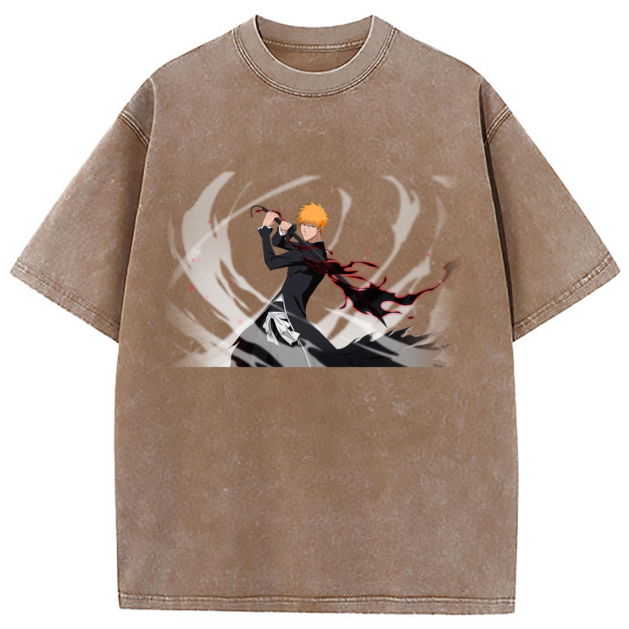 （画像用） ブリーチ 黒崎一護（くろさき いちご）BLEACH Kurosaki Ichigo 綿100% ヴィンテージ風 半袖Tシャツ（フロントプリント）
