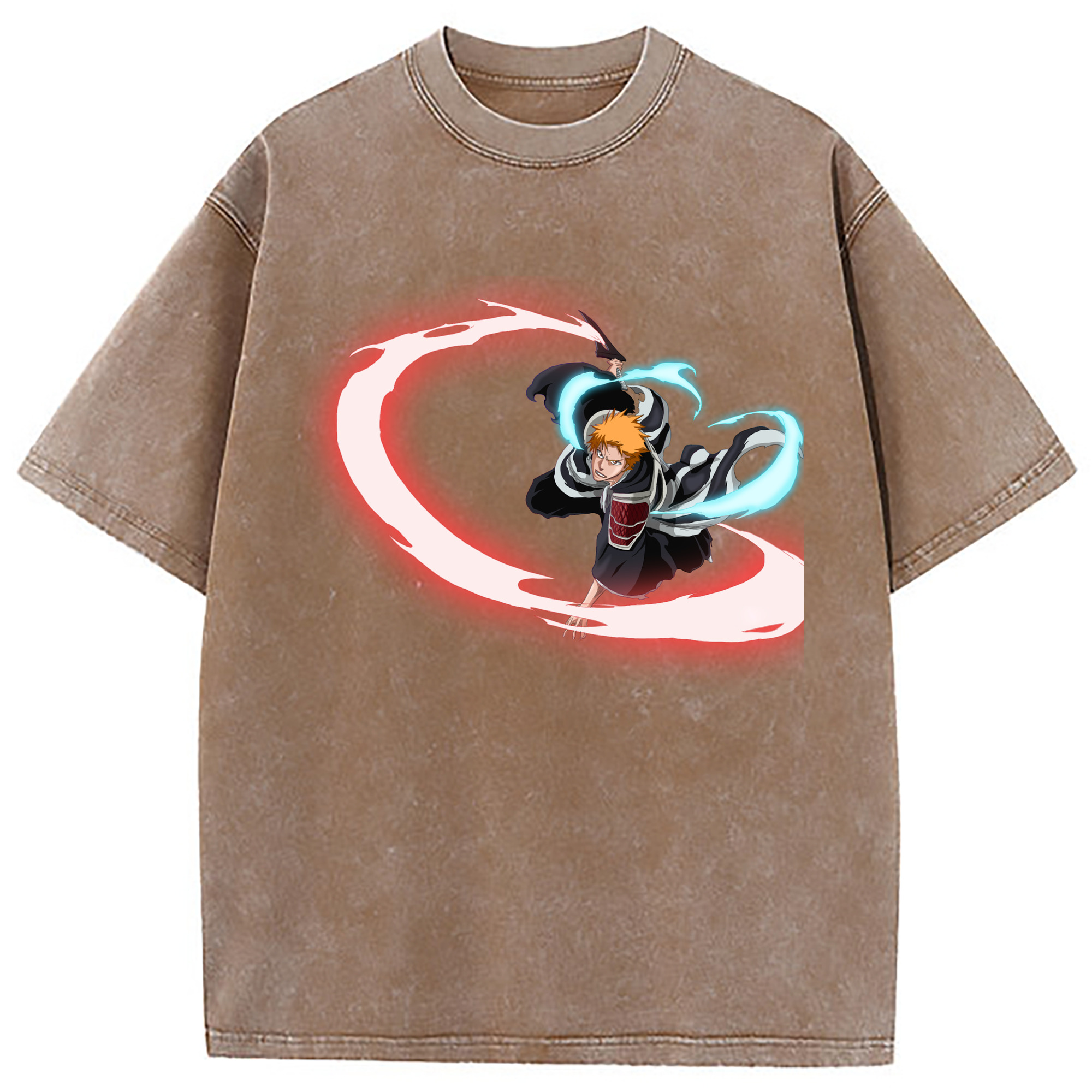 （画像用） ブリーチ 黒崎一護（くろさき いちご）BLEACH Kurosaki Ichigo 綿100% ヴィンテージ風 半袖Tシャツ（フロントプリント）