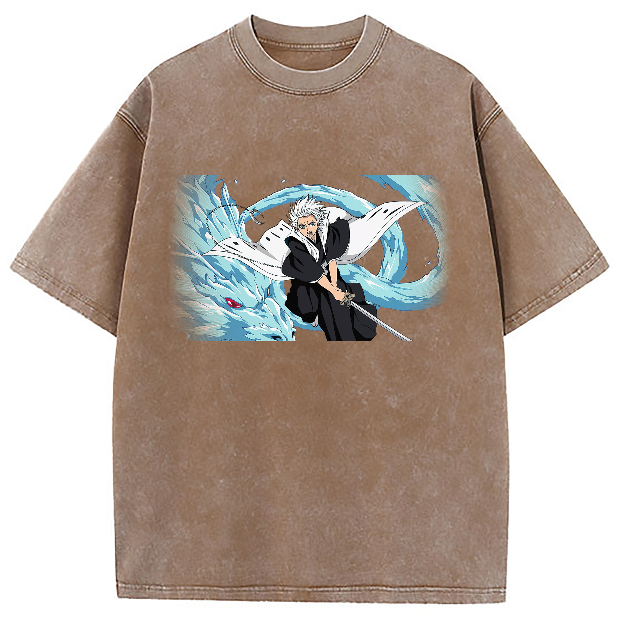 （画像用） ブリーチ 日番谷冬獅郎（ひつがや とうしろう） BLEACH Hitsugaya Toushirou 綿100% ヴィンテージ風 半袖Tシャツ（フロントプリント）