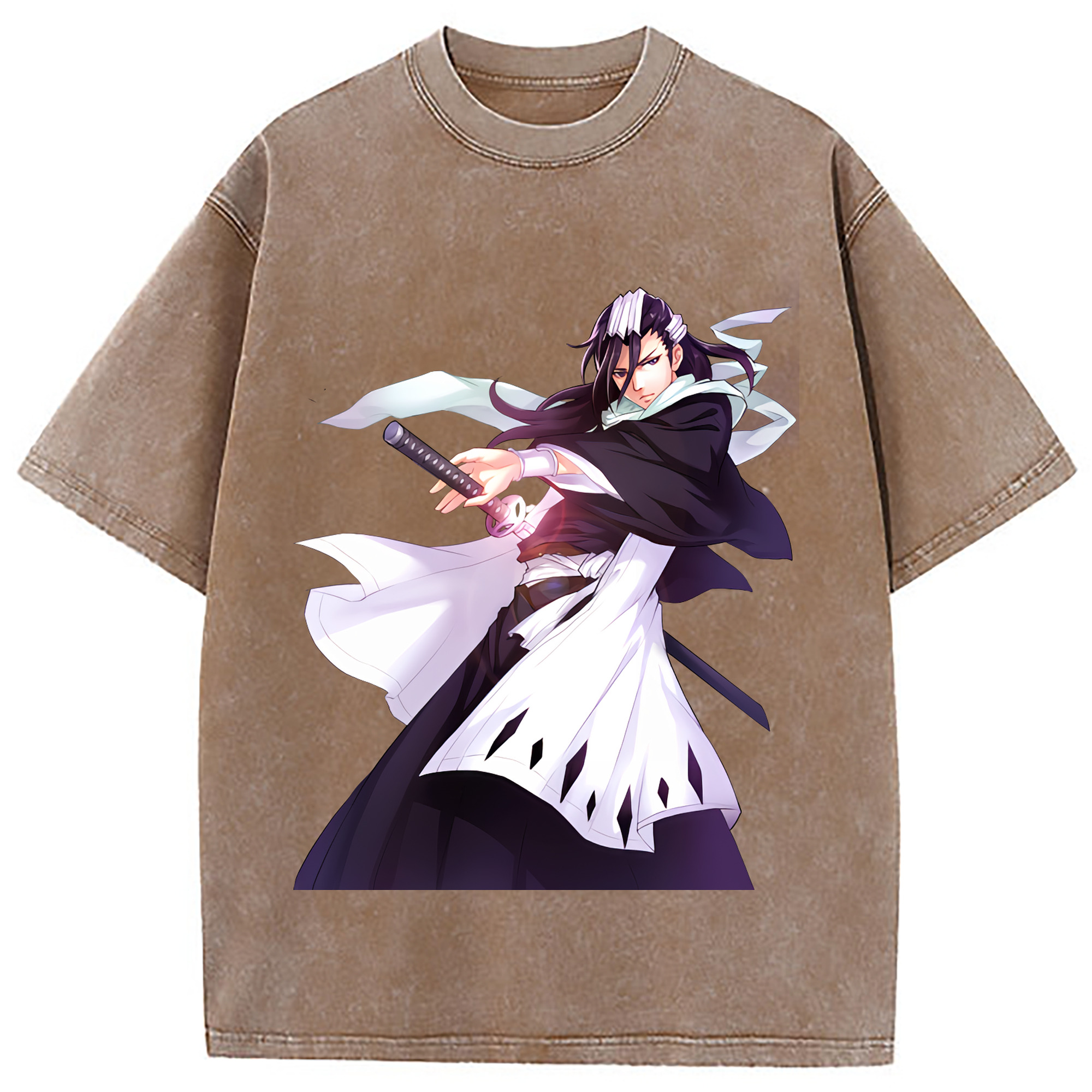 （画像用） ブリーチ くちき びゃくや BLEACH Kuchiki Byakuya 綿100% ヴィンテージ風 半袖Tシャツ（フロントプリント）