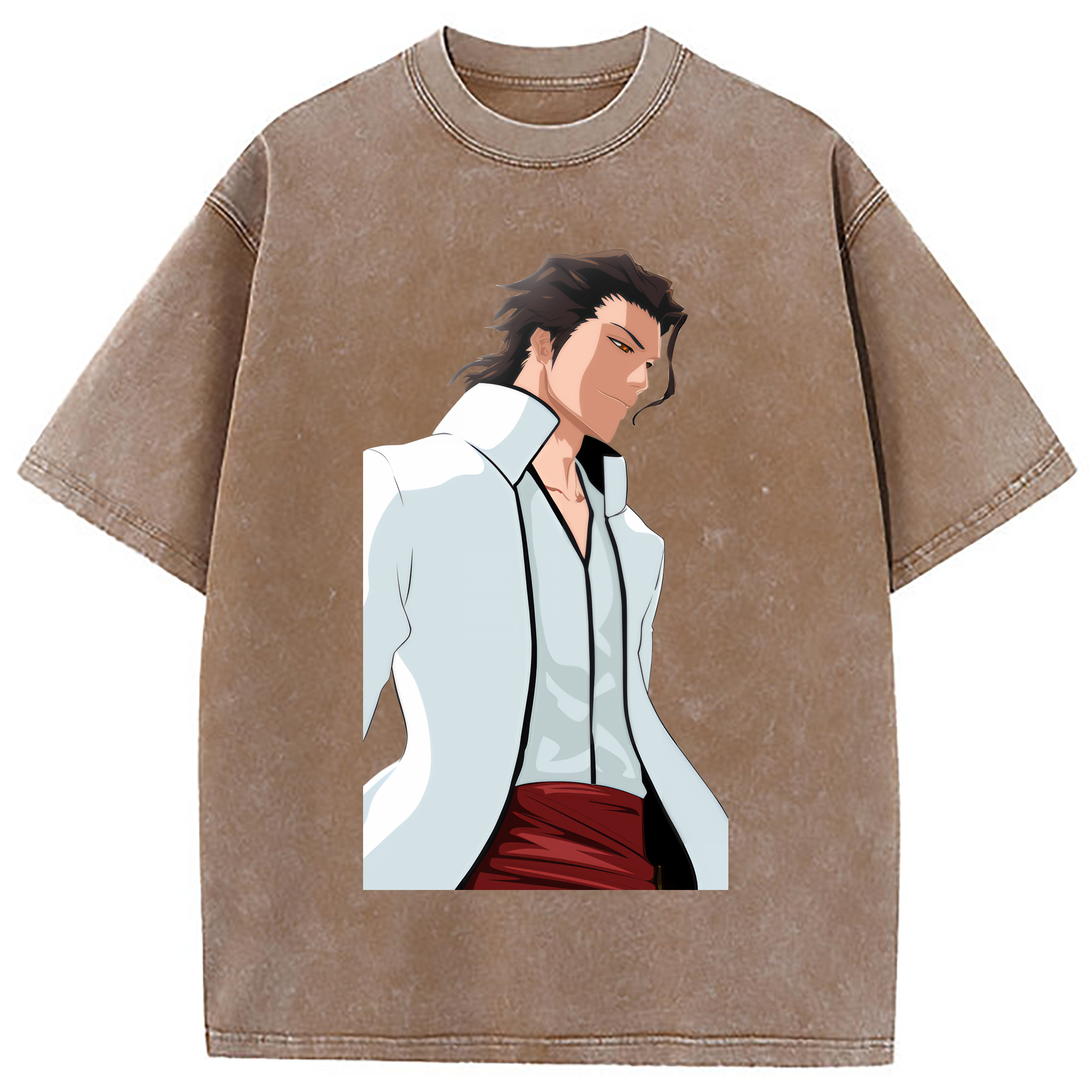 （画像用） ブリーチ 藍染 惣右介（あいぜん そうすけ） BLEACH Aizen Sousuke 綿100% ヴィンテージ風 半袖Tシャツ（フロントプリント）
