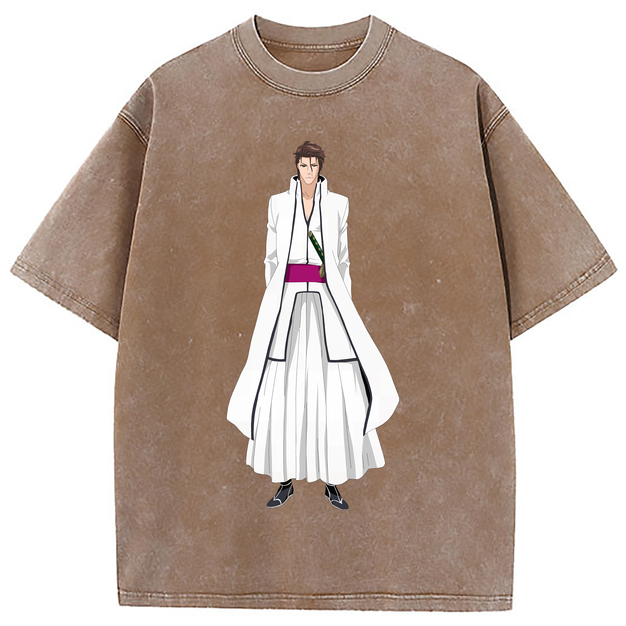 （画像用） ブリーチ 藍染 惣右介（あいぜん そうすけ） BLEACH Aizen Sousuke 綿100% ヴィンテージ風 半袖Tシャツ（フロントプリント）