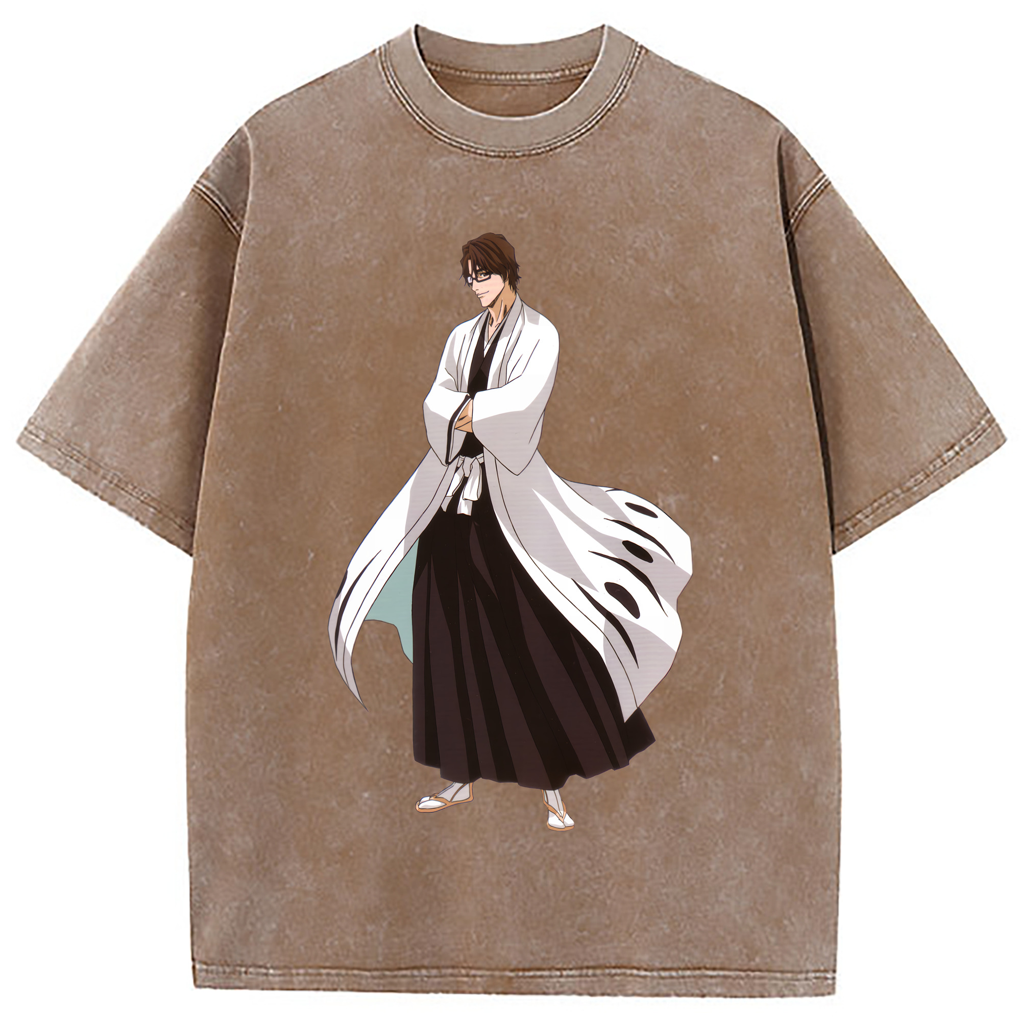 （画像用） ブリーチ 藍染 惣右介（あいぜん そうすけ） BLEACH Aizen Sousuke 綿100% ヴィンテージ風 半袖Tシャツ（フロントプリント）