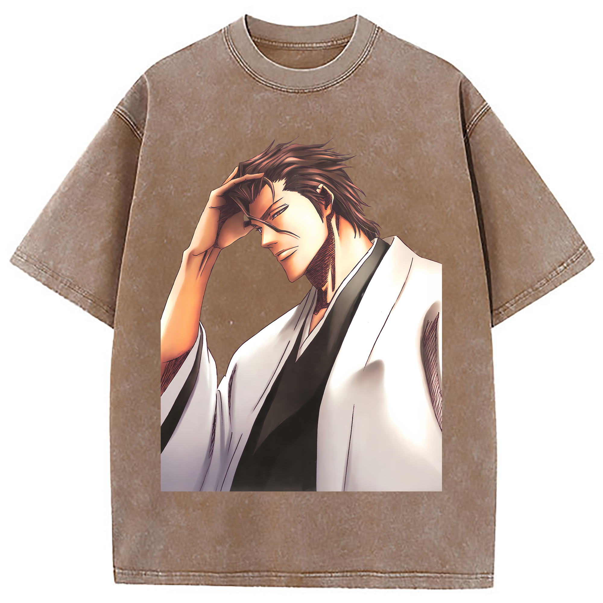 （画像用） ブリーチ 藍染 惣右介（あいぜん そうすけ） BLEACH Aizen Sousuke 綿100% ヴィンテージ風 半袖Tシャツ（フロントプリント）