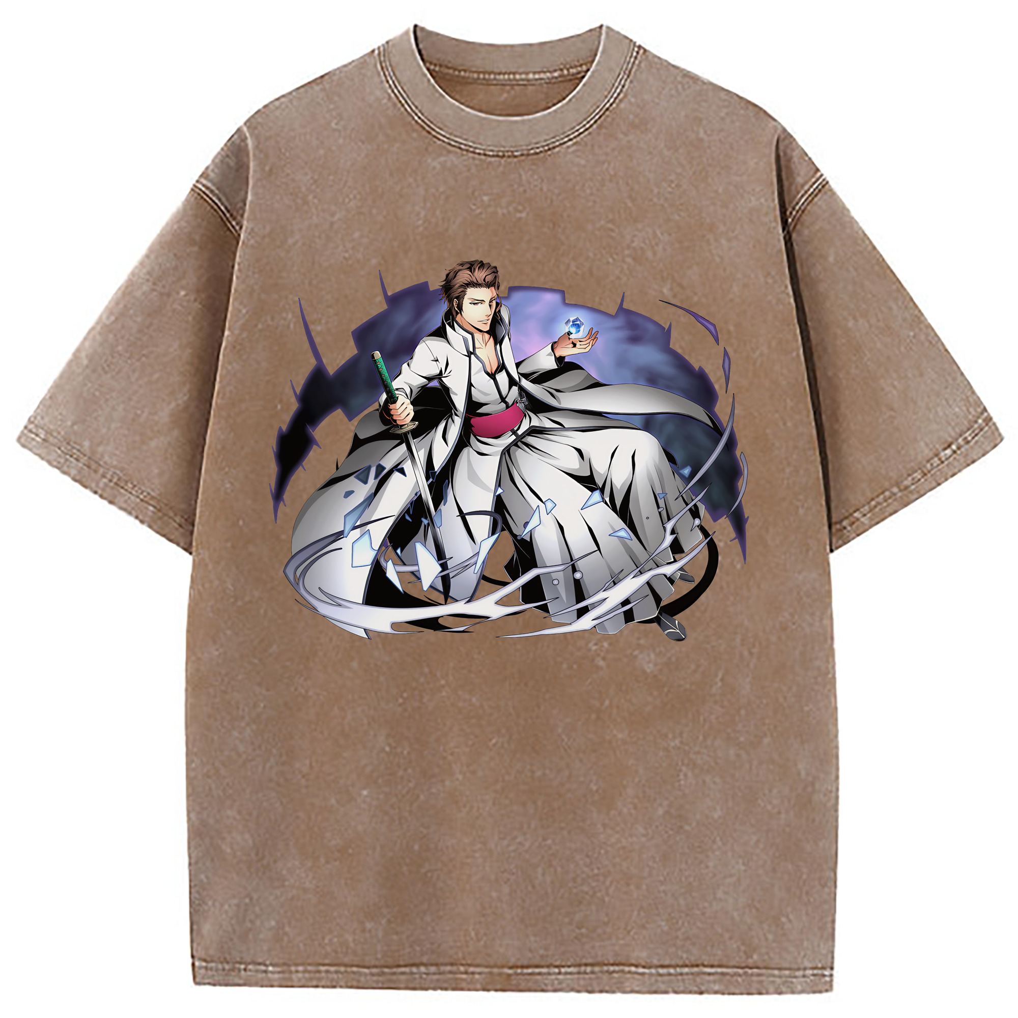 （画像用） ブリーチ 藍染 惣右介（あいぜん そうすけ） BLEACH Aizen Sousuke 綿100% ヴィンテージ風 半袖Tシャツ（フロントプリント）
