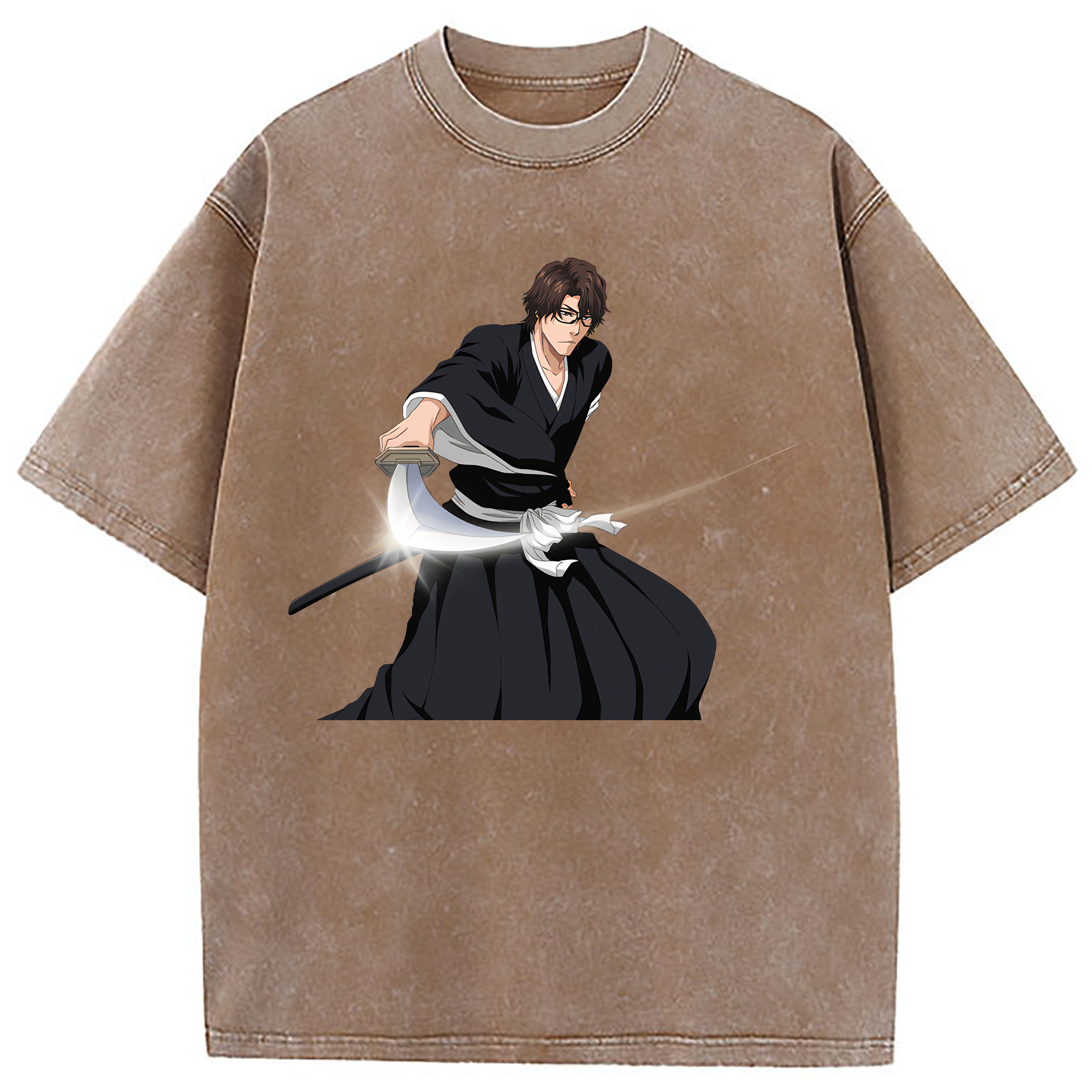 （画像用） ブリーチ 藍染 惣右介（あいぜん そうすけ） BLEACH Aizen Sousuke 綿100% ヴィンテージ風 半袖Tシャツ（フロントプリント）